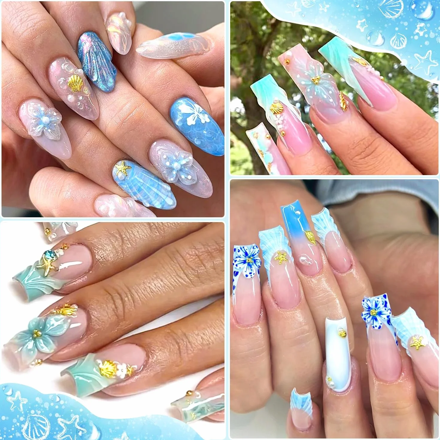 Breloques Nail Art Coquillage 6 Compartiments Thème Océan DIY Décoration