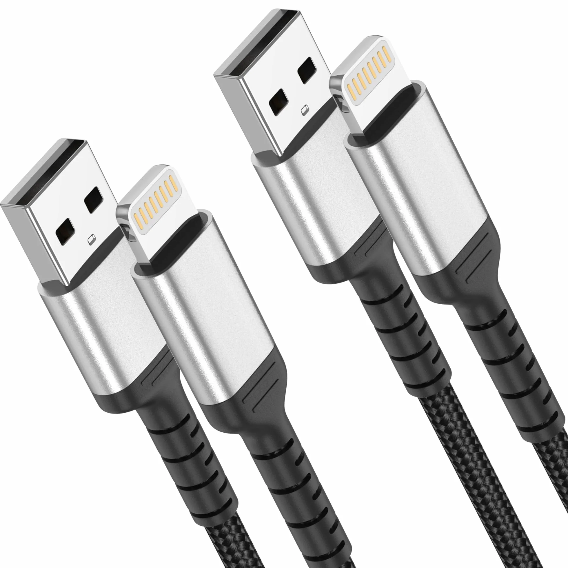 Lot de 2 câbles USB A vers Lightning 1 m - Certifié MFi - Câble de charge rapide 3 A - tressé pour iPhone 14 13 12 11 Pro Max