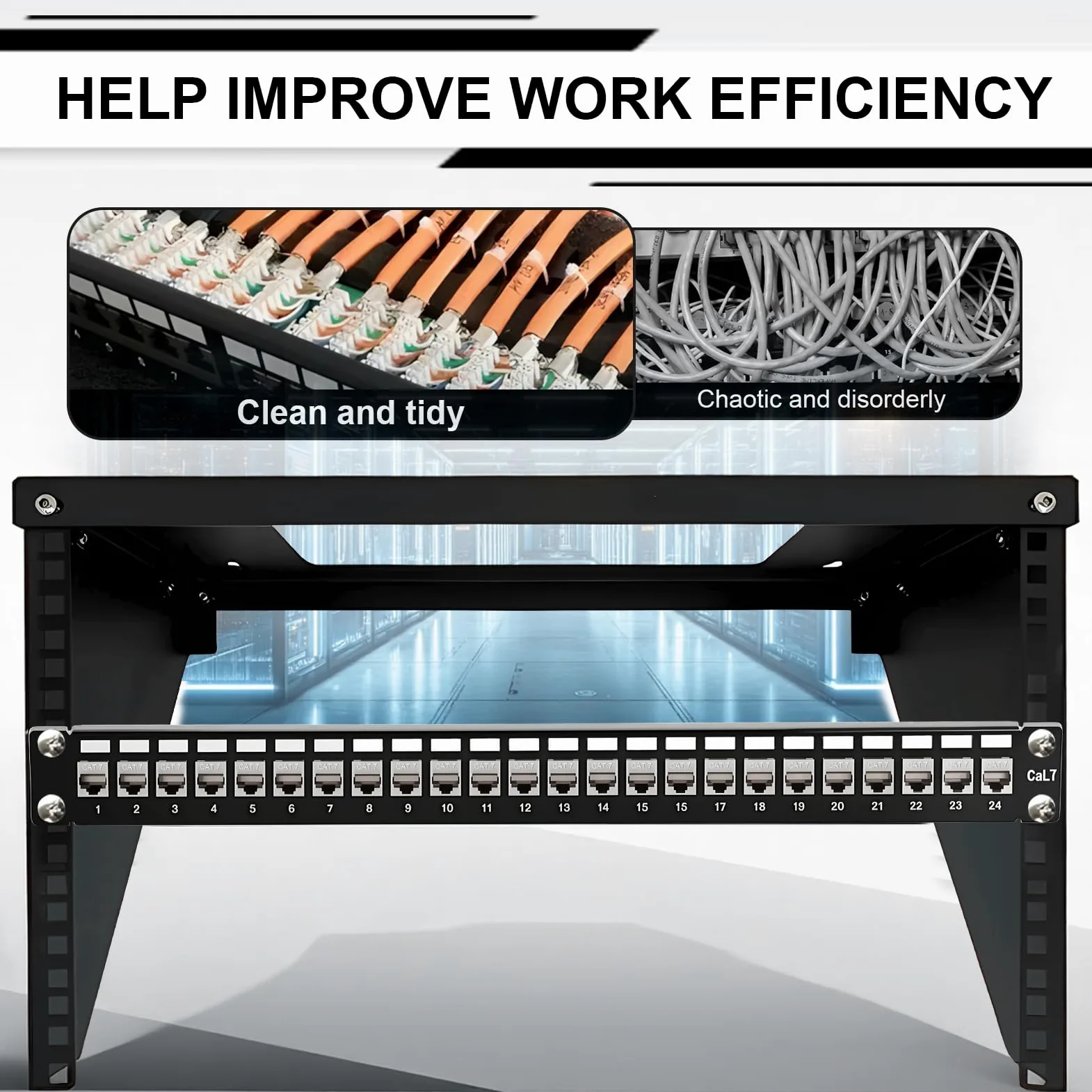 Panneau de brassage 24 ports CAT7 1 U 19" - Montage en rack - Blindé - Compatible avec les modules Keystone (CAT5/CAT6/CAT7/CAT8) - Pour réseau 10 Gbit/s - 600 MHz - Noir - Boîtier vide à