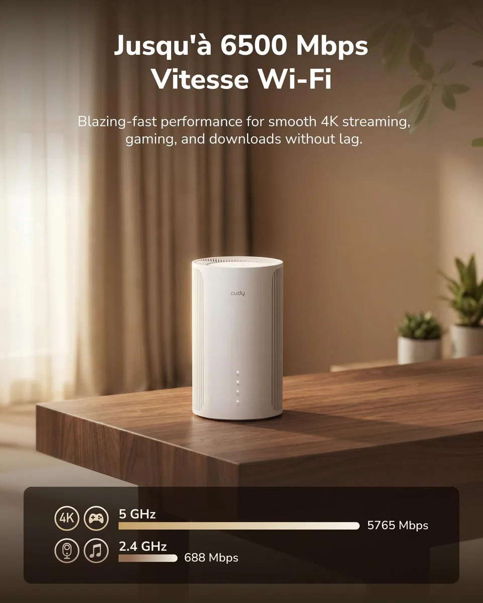 Cudy Système maillé BE6500 2,5G Wi-FI 7 pour Toute la Maison, M6500 1-Pack