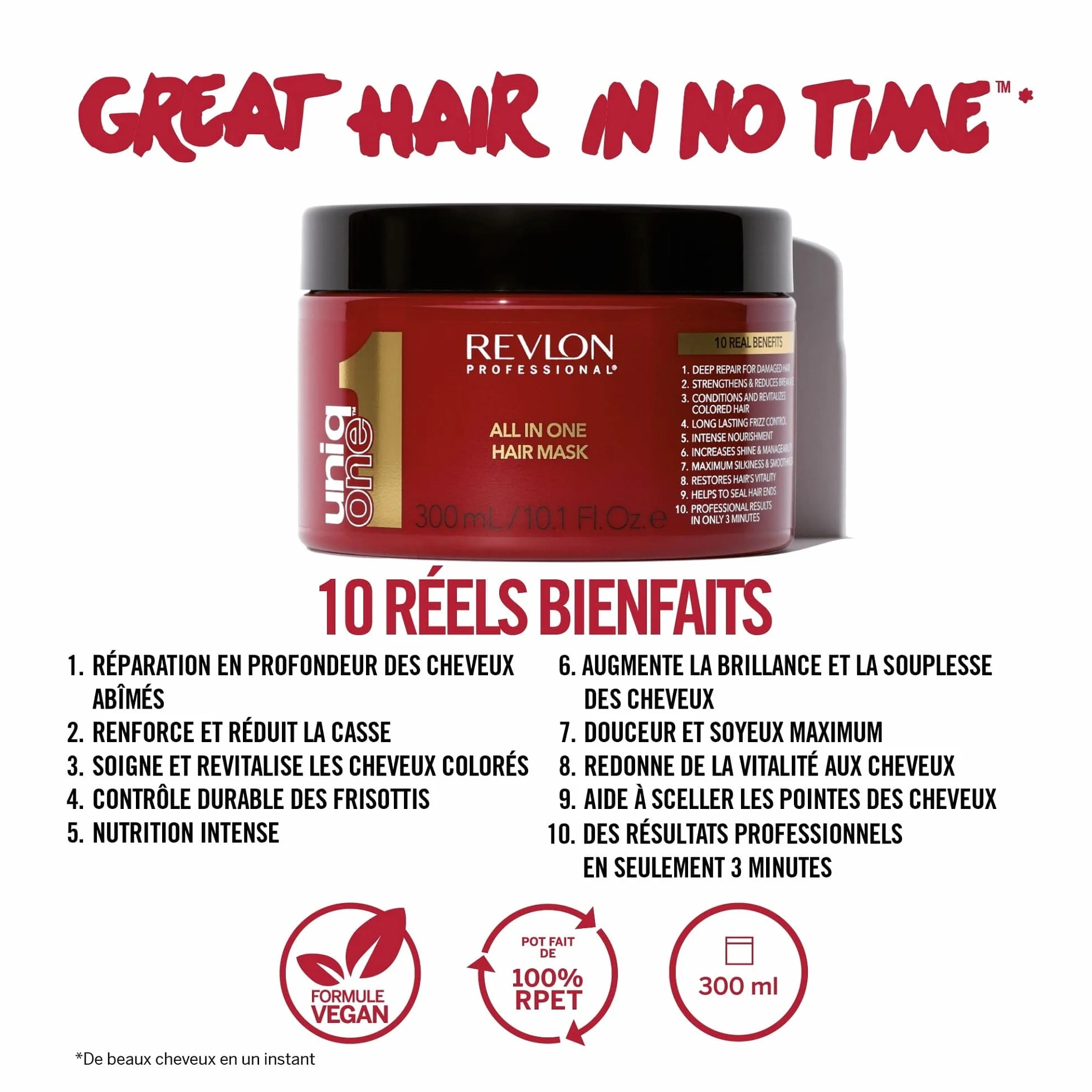 Revlon Professional UniqOne Protecteur de Chaleur Cheveux Masque Réparateur Instantané 10 Bienfaits 300 ml