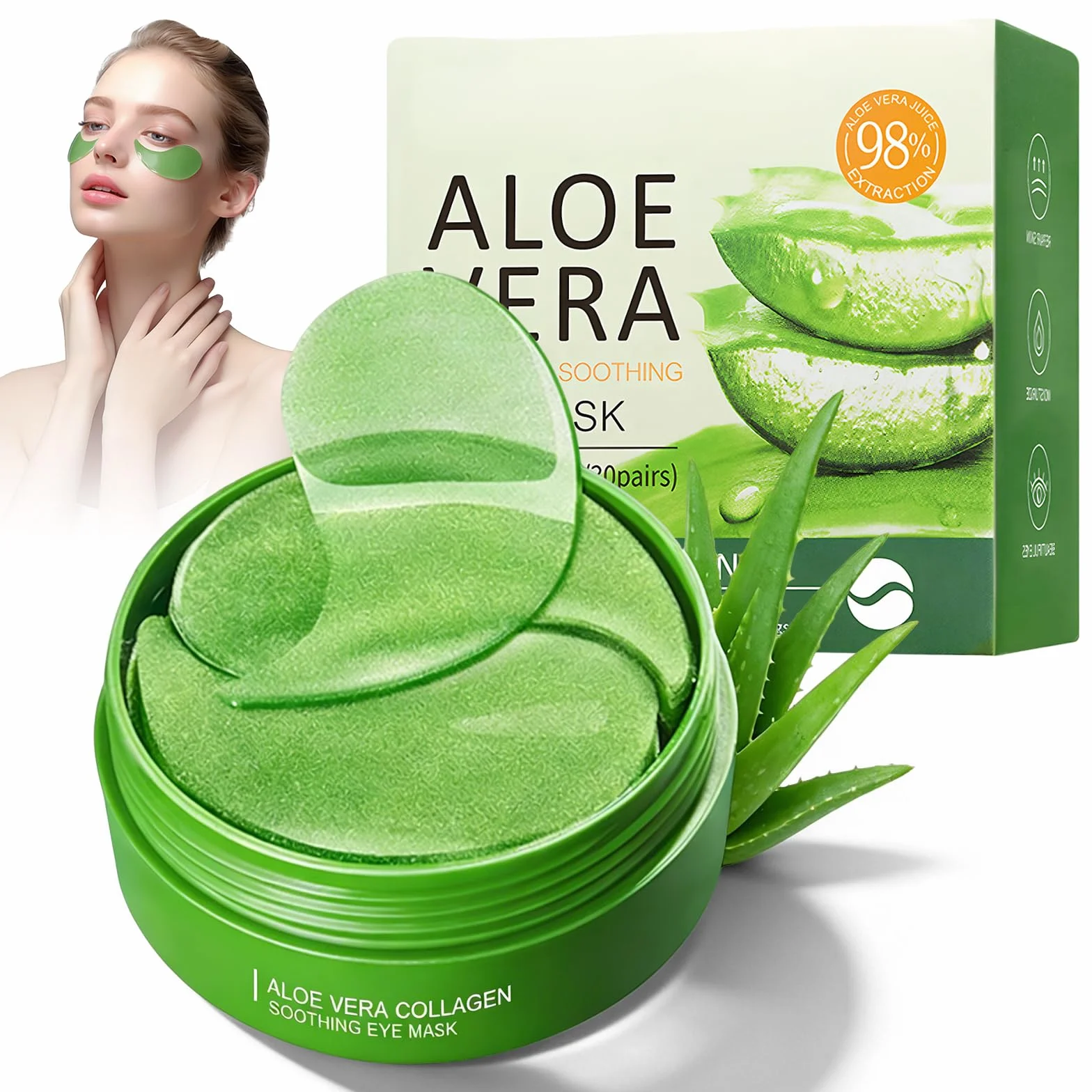 Patchs Yeux Anti Cernes à L’Aloe Vera Et Collagène, Soin Hydratant Réduire Rides Poches Fatigue