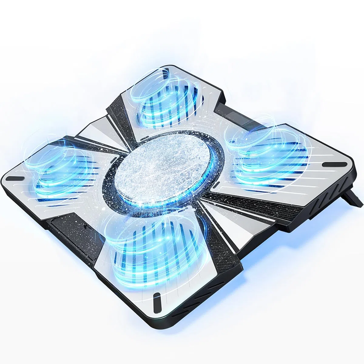 IMMOENUC Refroidisseur semi-conducteur pour ordinateur portable avec 5 ventilateurs et plaque en aluminium ultra silencieux, vitesse réglable + support pour ordinateurs portables de 12 à 21" (MacBook