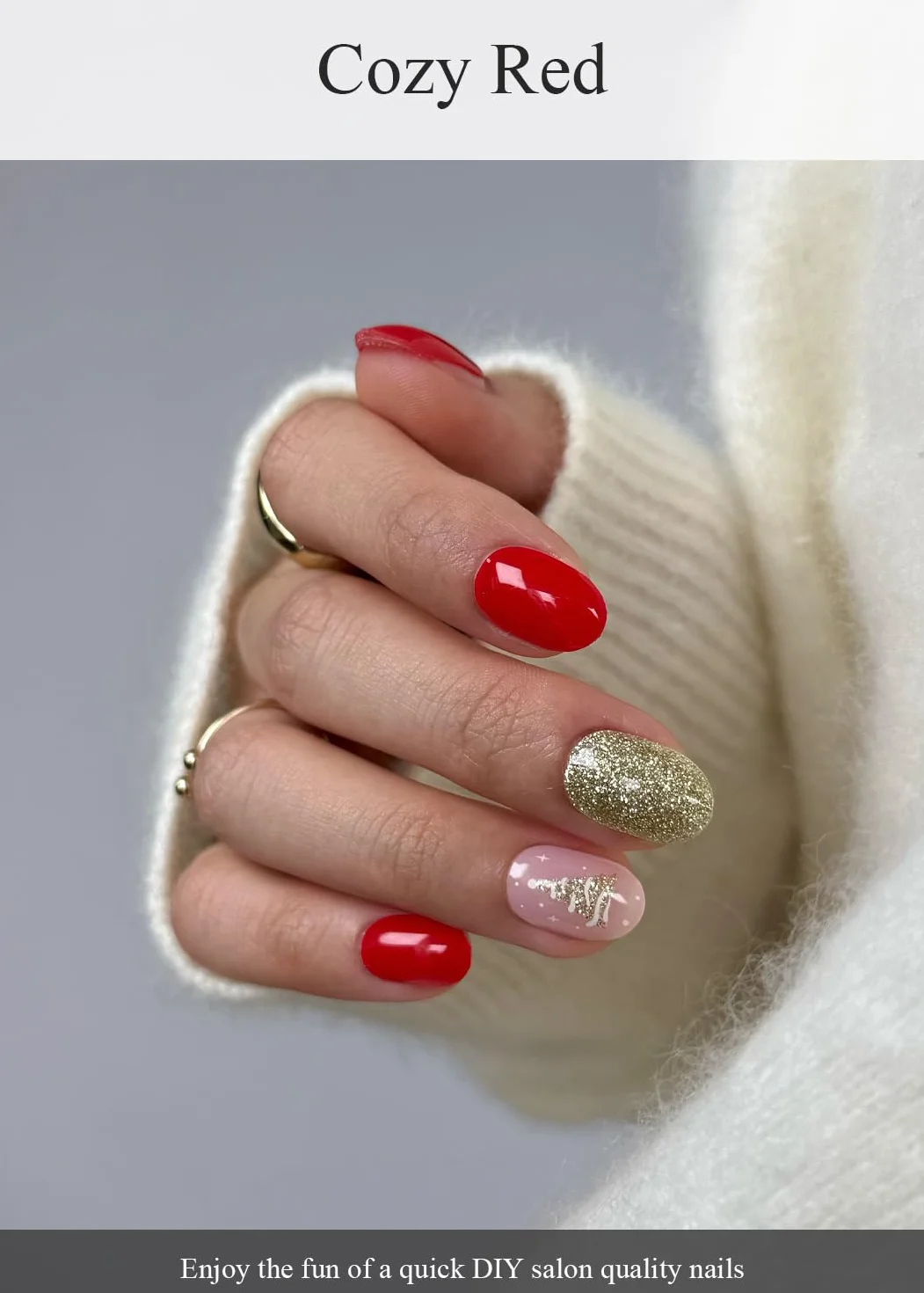 AutyaMee Lot de 20 bandelettes de gel semi-durcies sapin de Noël autocollants UV rouge douillet