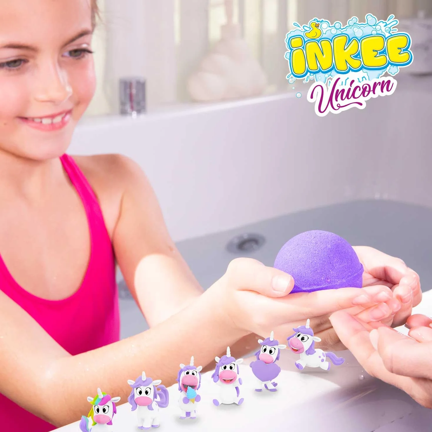 INKEE Boîte cadeau licorne 6 bombes de bain pour enfants avec figurines