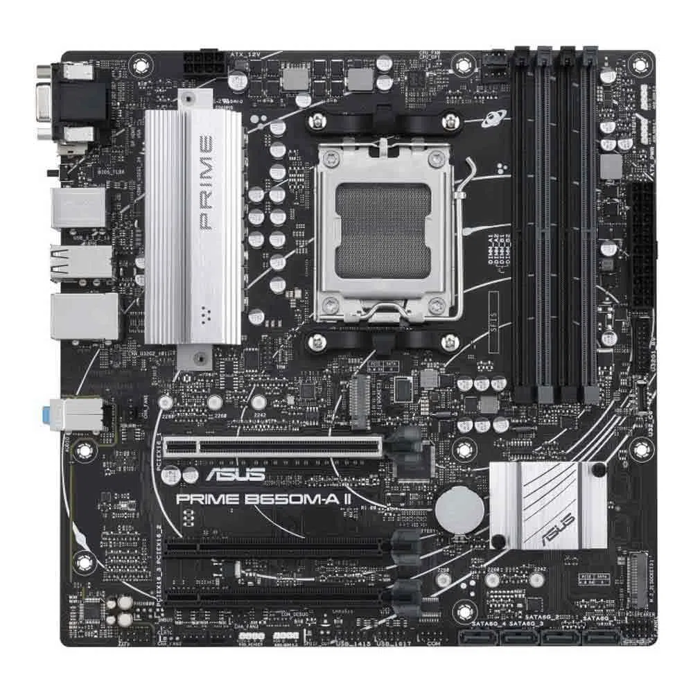 ASUS PRIME B650M-A II-CSM – Carte mère PRO AMD Ryzen B650 Micro-ATX (DDR5, PCIe 5.0 M.2, 2.5Gb Ethernet, DisplayPort, HDMI, VGA, USB 3.2 Gen 2, Aura Sync RGB)