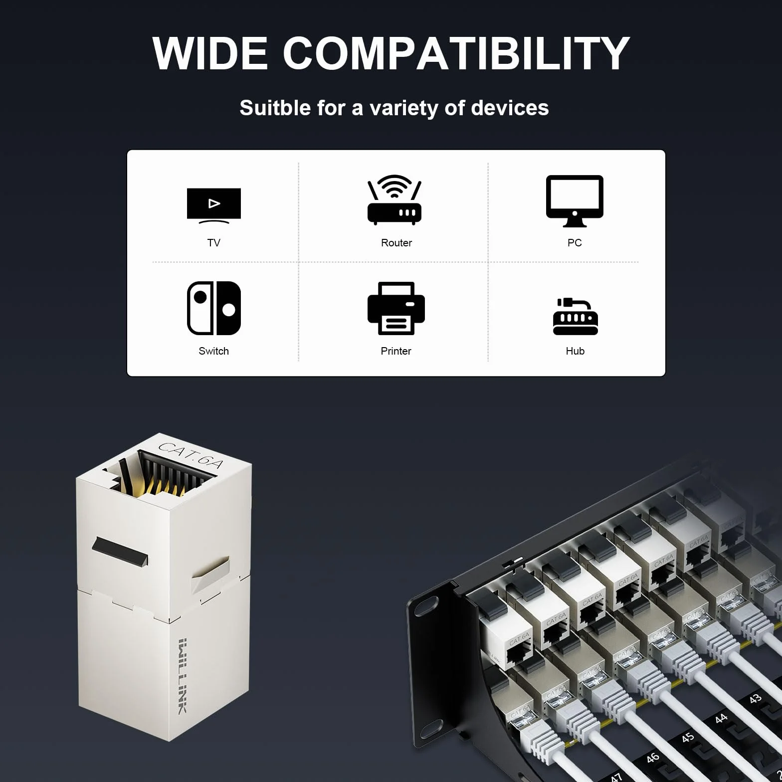 iwillink Panneau de brassage blindé Cat6a 48 ports avec coupleur RJ45 Keystone | STP Panneau de brassage 10 Gbit/s 48,3 cm 2U avec barre arrière, montage mural/rack, câblage Cat5, Cat5e, Cat6