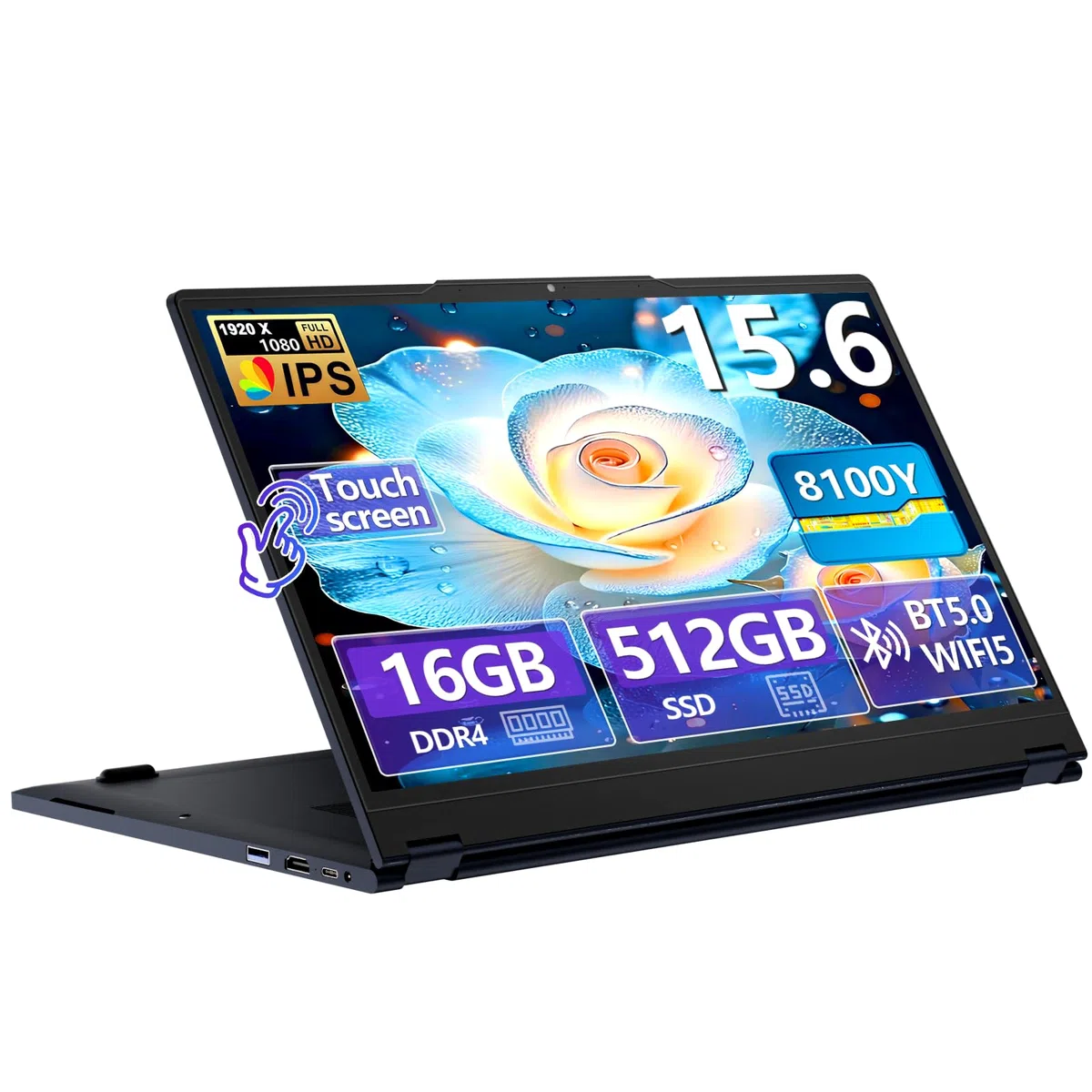 15,6" PC Portable 2-en-1, Core 8100Y, 16Go RAM 512Go SSD