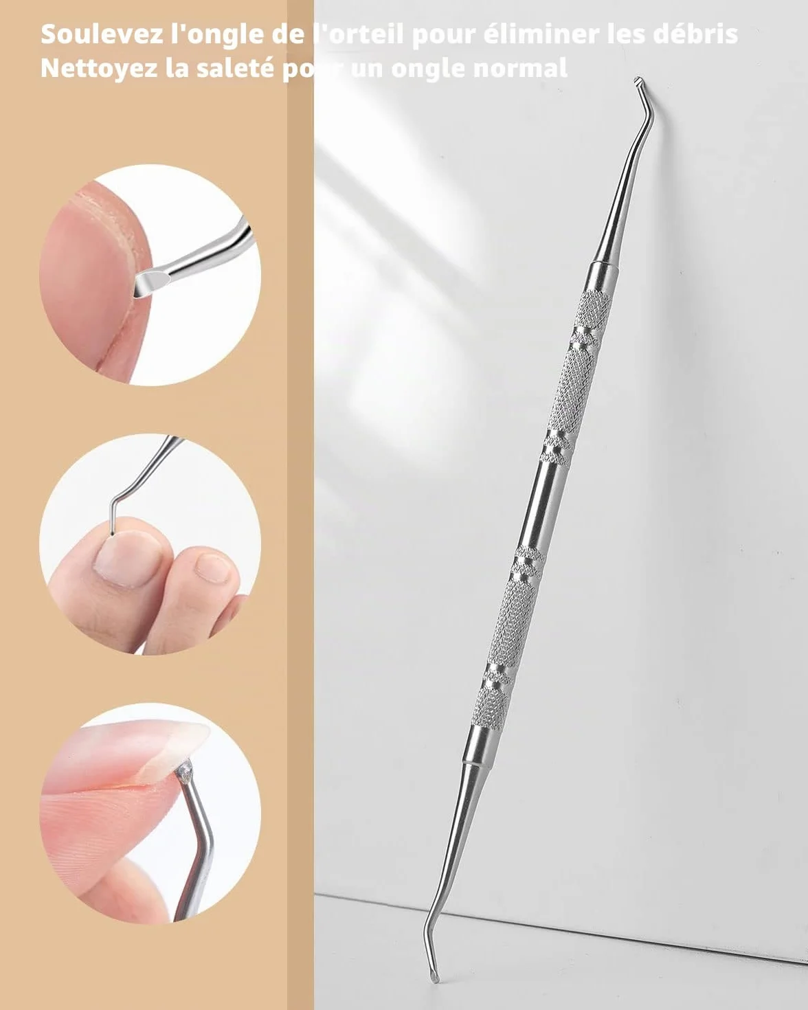 BEZOX Excavateur ongles acier inoxydable 16.5cm lime ongles incarné 13.4cm instrument double extrémité