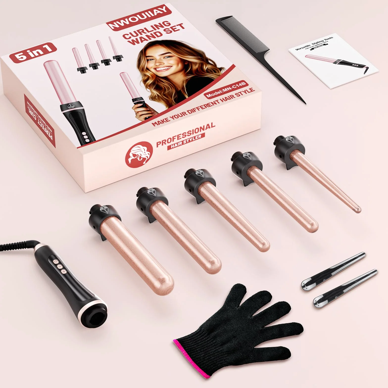 Fer à Friser Professionnel 5 en 1 Chauffage Rapide Céramique Températures Réglable 80-230℃ LCD Écran 9-32 mm