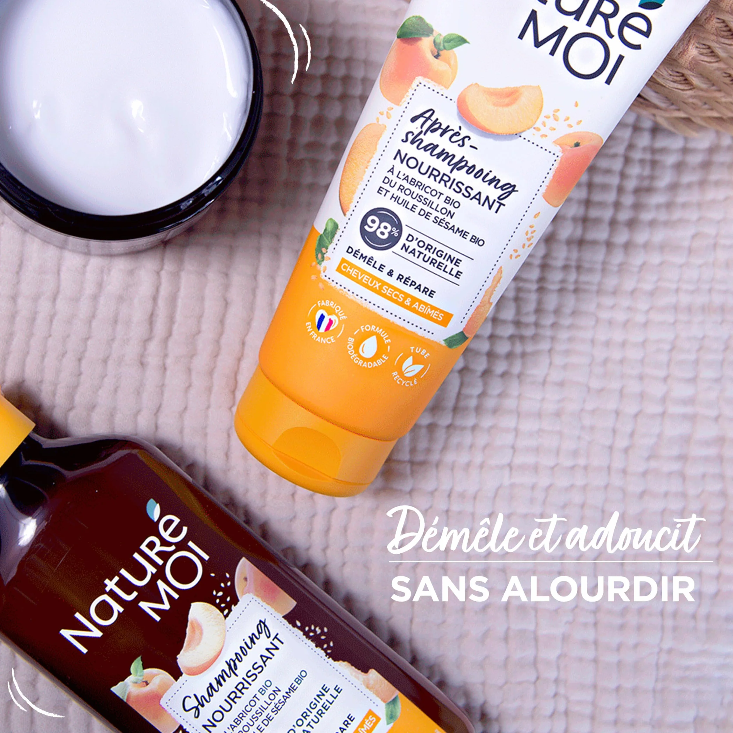 Naturé Moi Après Shampooing Sans Sulfate Nourrissant Démélant Cheveux Secs Abricot Huile de Sésame Bio 200 ml