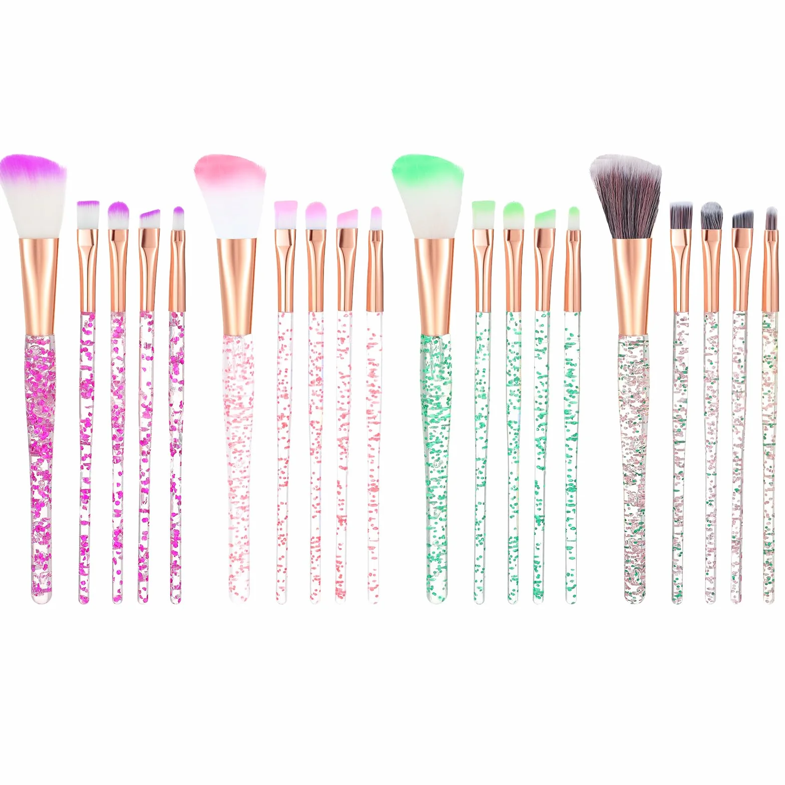 Lot de 20 pinceaux de maquillage en cristal pailleté pour correcteur, fard à paupières, eyeliner et fond de teint