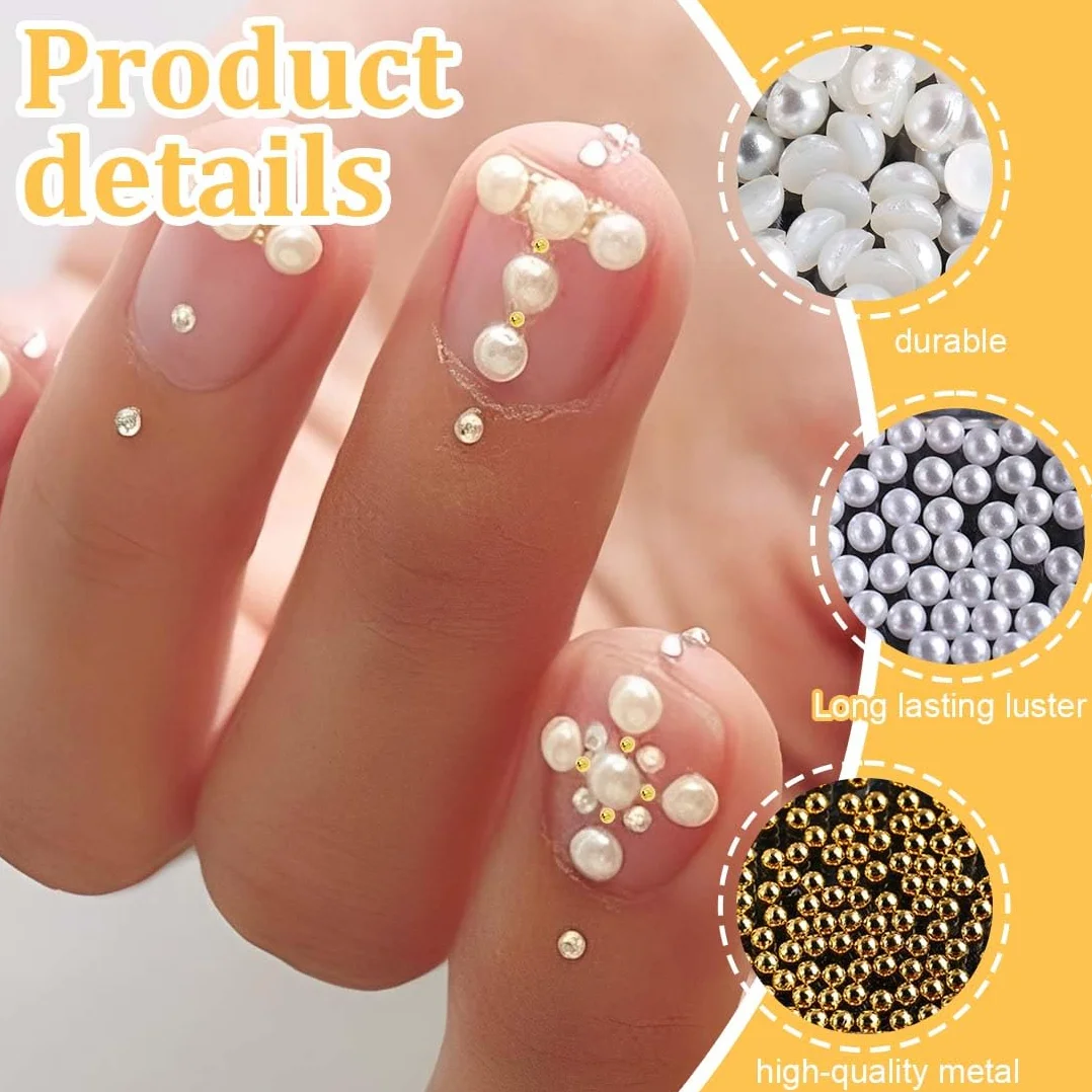 GXGM Bijoux Nail Art Perles Or Argent Mini Caviar Beads Strass Accessoires Décorations Ongles