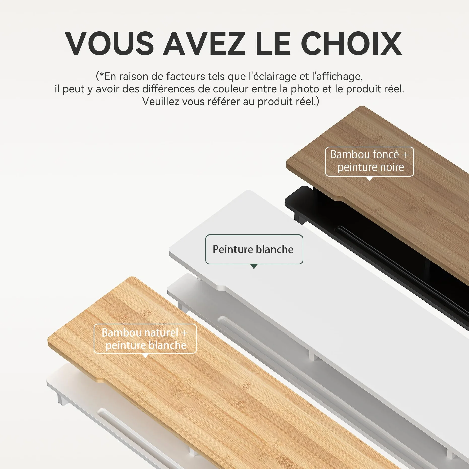 WELL WENG Support double pour moniteur de bureau, étagère en bois avec organiseur de rangement et support pour smartphone et tablette 108 cm blanc bambou naturel