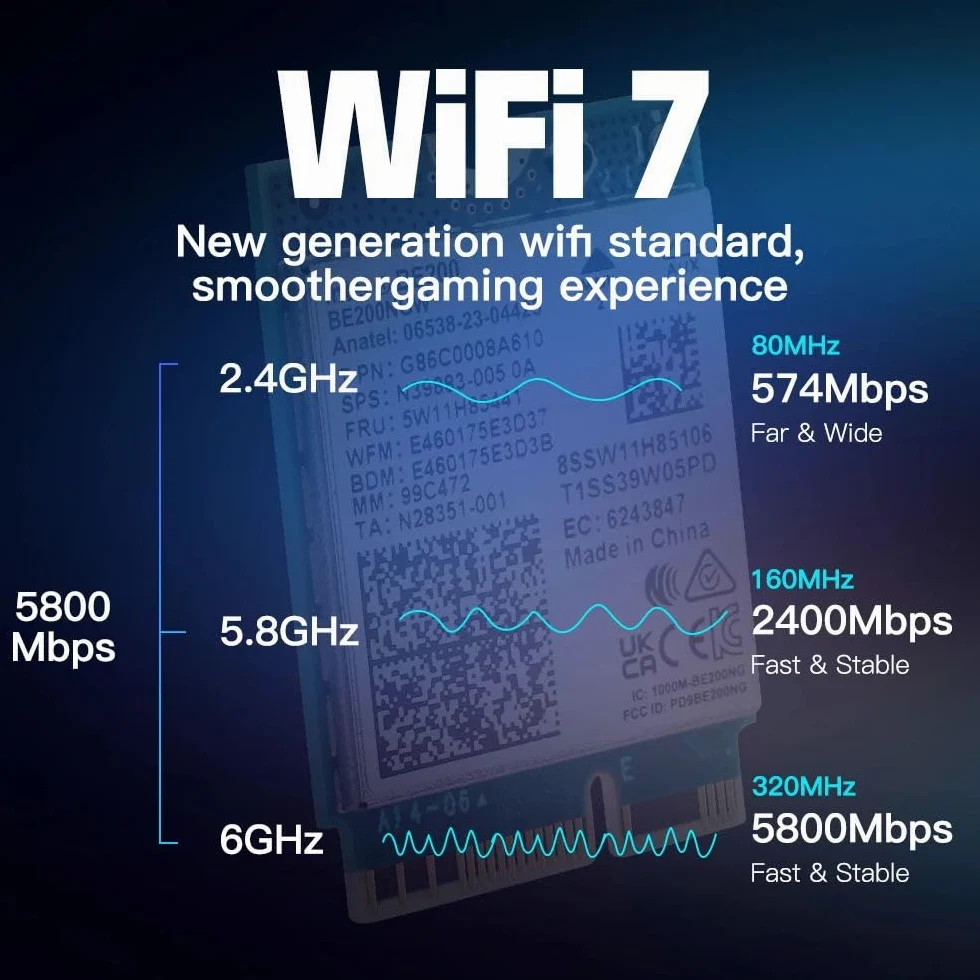 Adaptateur WiFi 5,8 Gbps Wi-Fi 7 Bluetooth 5.4 PCI-E Carte Intel BE200 2.4/5/6 GHz 802.11be pour PC de bureau Windows 11
