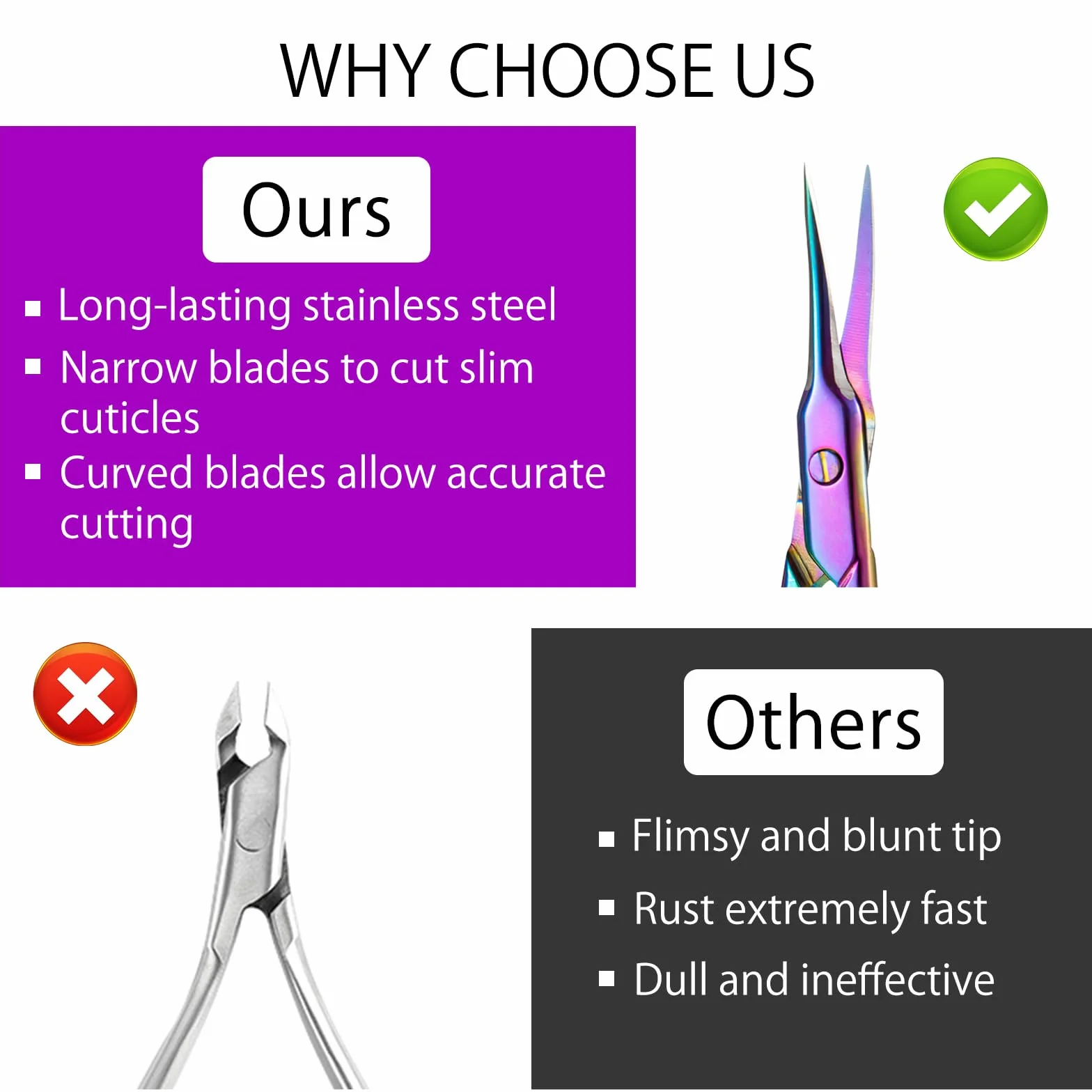 Ciseaux à Cuticules Professionnel Acier Inoxydable Courbés Ultra Fins TNSLAND