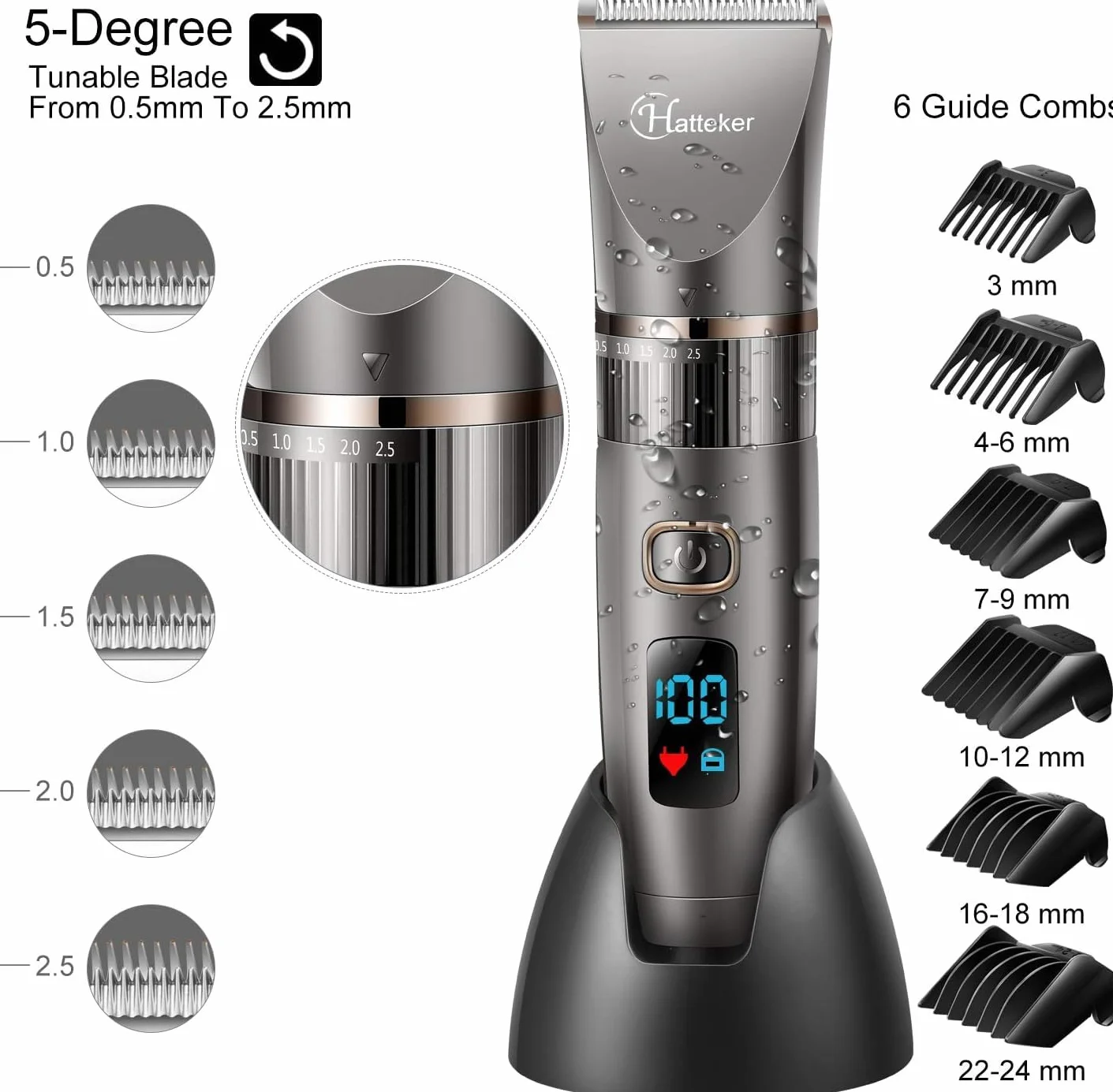 Hatteker Tondeuse Cheveux Professionnelle Sans Fil 3 en 1 Imperméable Hommes Rasoir Corps