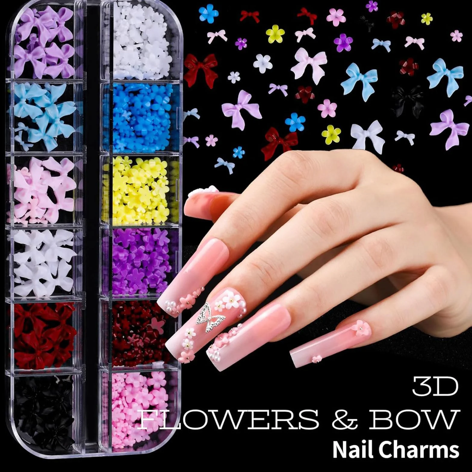 Kit Nail Art avec 5 Boîtes de Charms 3D Strass, 15 Pinceaux, 5 Outils de Pointage, 2 Supports de Vernis