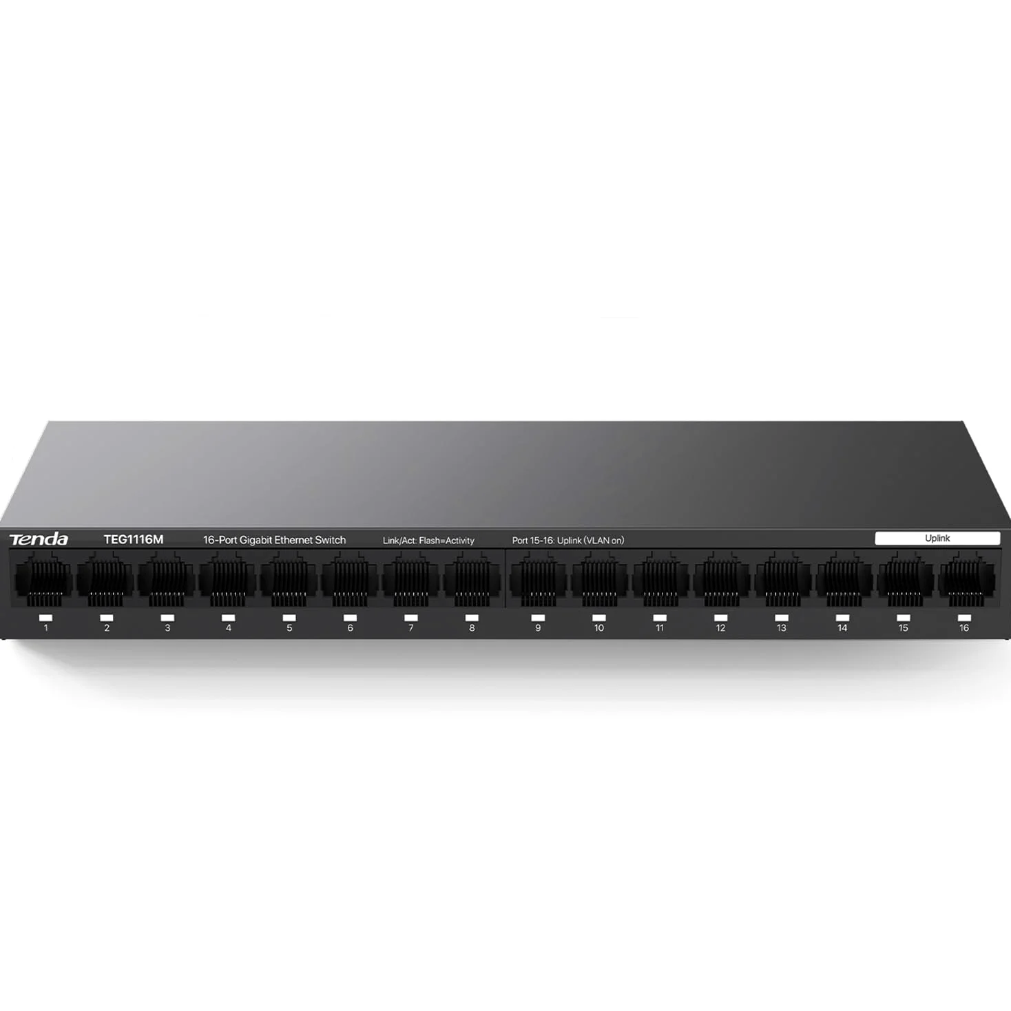 Tenda TEG1116M Commutateur Gigabit à 16 Ports, commutateur Ethernet Non géré avec optimisation du trafic, Plug & Play, Interrupteur réseau sans Ventilateur et Design métallique, Protection limitée