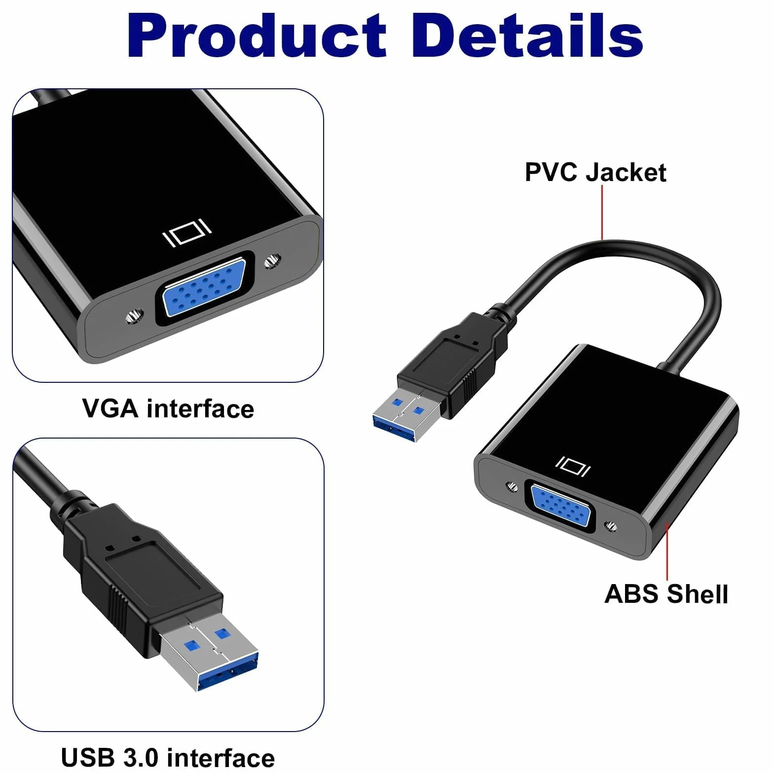 Adaptateur USB 3.0 vers VGA Convertisseur Vidéo HD 1080p Multi écrans