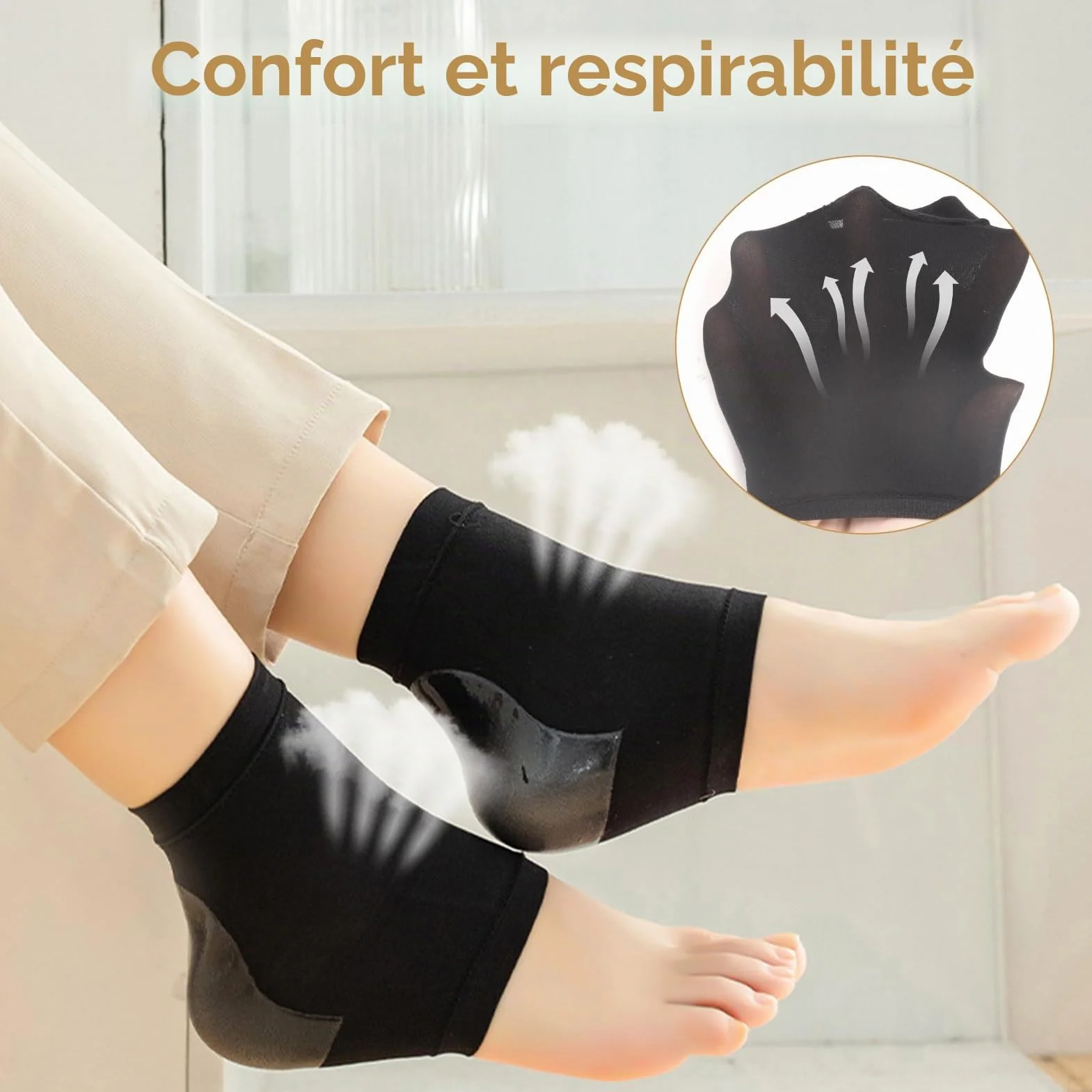 Chaussettes de talon en silicone souple, 2 paires ventilées avec coussinets et protège-talon