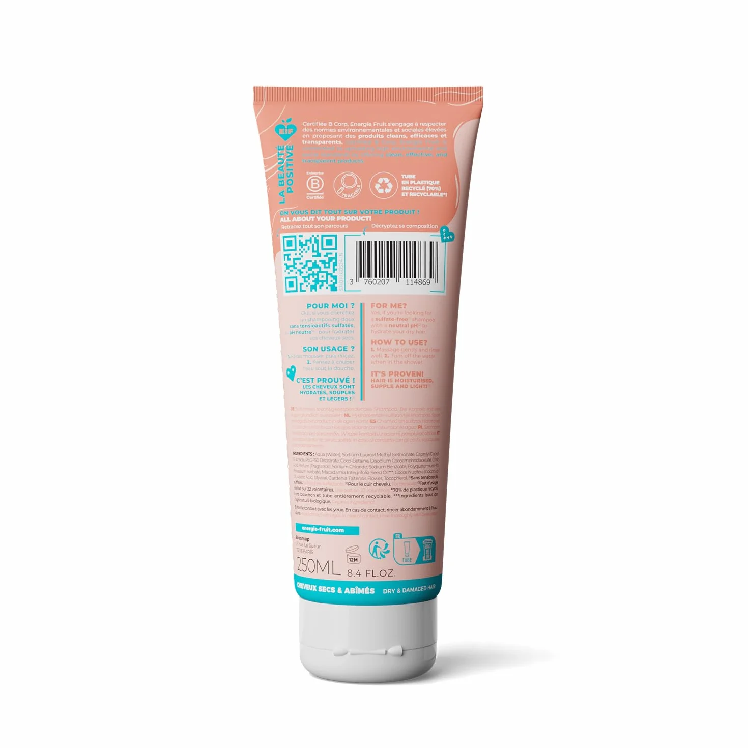 Shampoing sans Sulfate Monoï & Macadamia BIO Cheveux Secs Abimés Vegan 250 ml