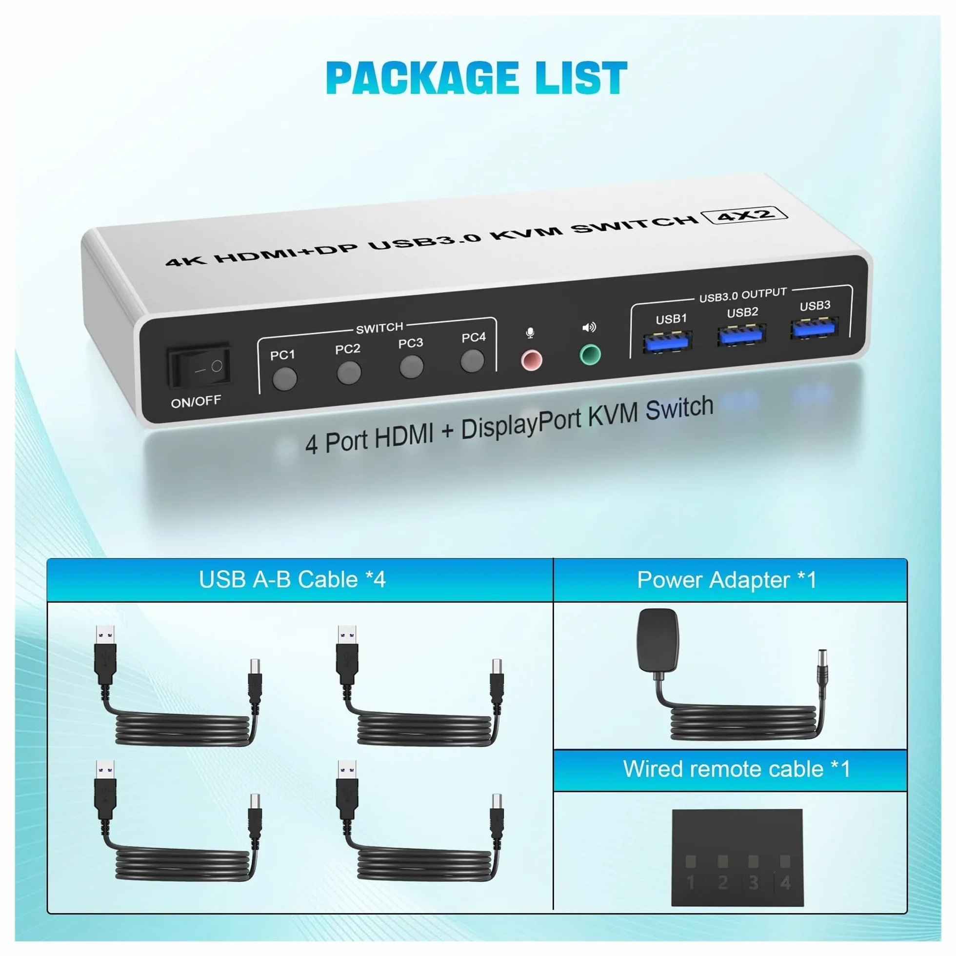 4K @ 60Hz USB 3.0 Displayport + KVM Switch 2 moniteurs 4 Ordinateurs, Ports Double Moniteur + DP commutateur de for PC pour Le Streaming de Jeux et l'enregistrement Multi-Sources