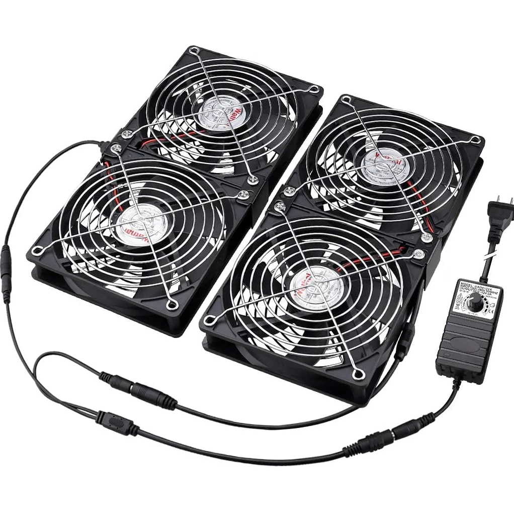 Wathai Lot de 4 ventilateurs de 120 mm pour racks de serveur GPU avec régulateur de vitesse 220-240 V et débit d'air élevé pour refroidissement DIY, armoires AV, téléviseurs, routeurs, amplificateurs