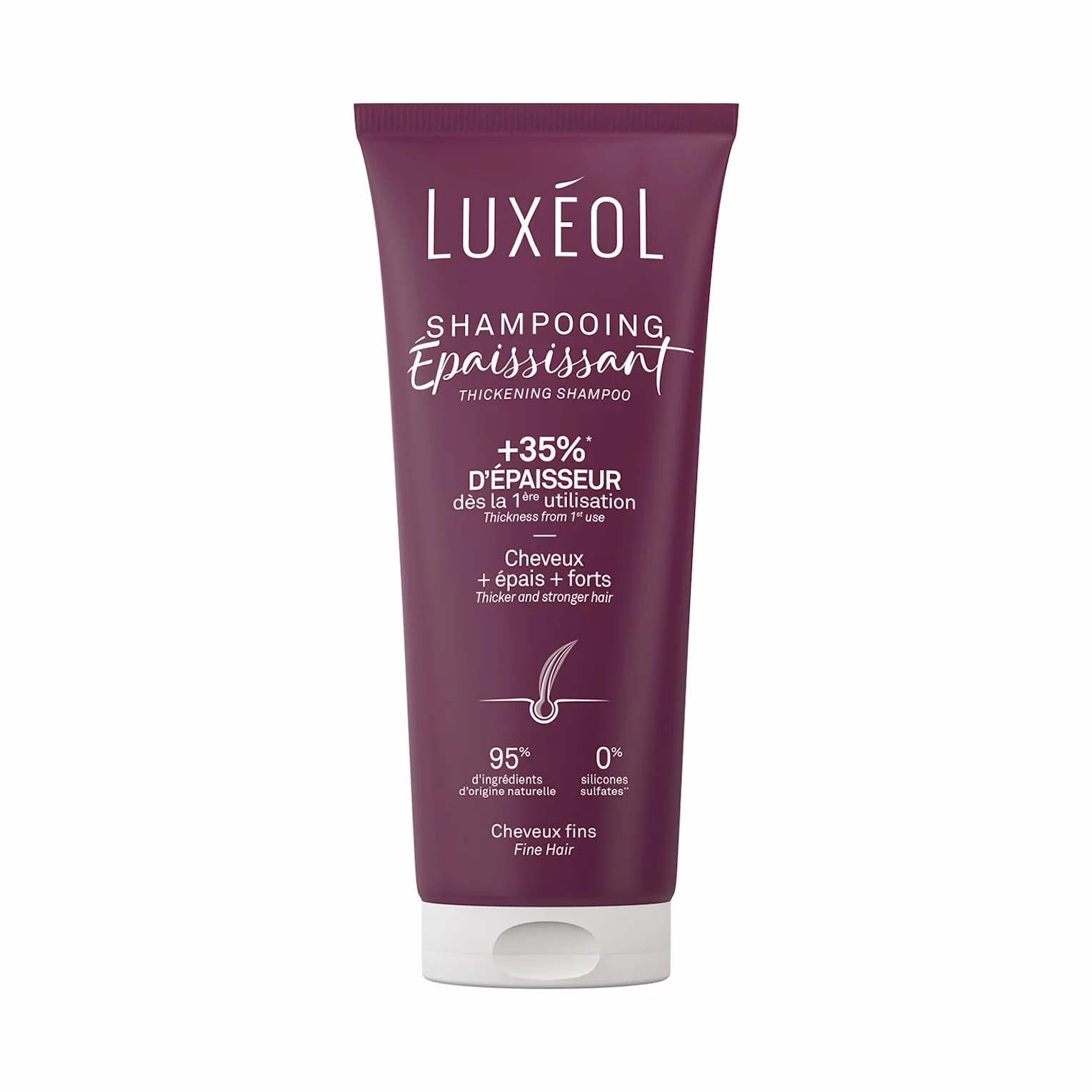 LUXÉOL Shampoing Épaississant 200 ml à l'Algue Rouge Protéine de Riz Acide Hyaluronique Sans Silicones Fabriqué en France