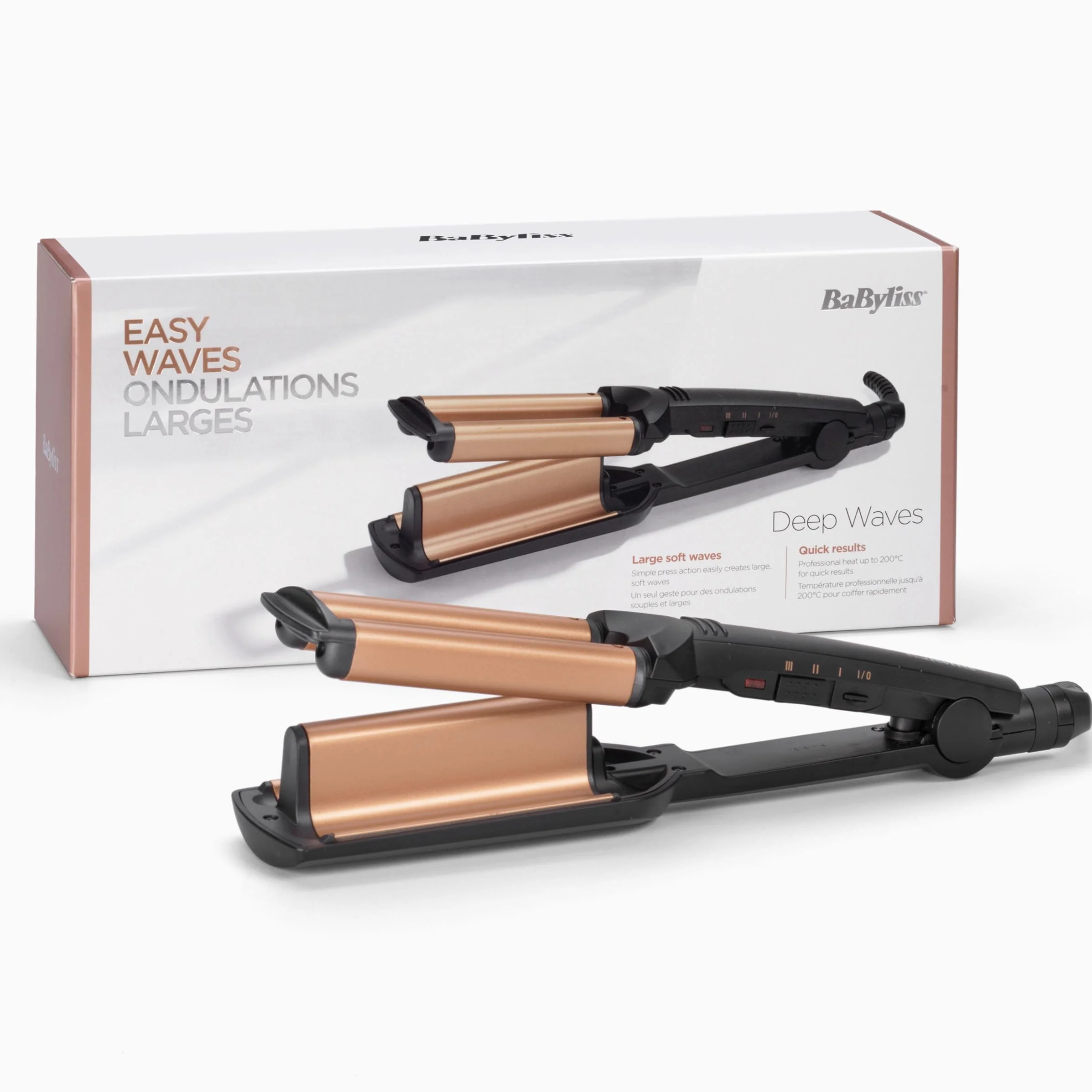 BaByliss Deep Waves W2447E Cylindre céramique 3 températures 160-200°C Ondulations sans frisottis Noir Doré