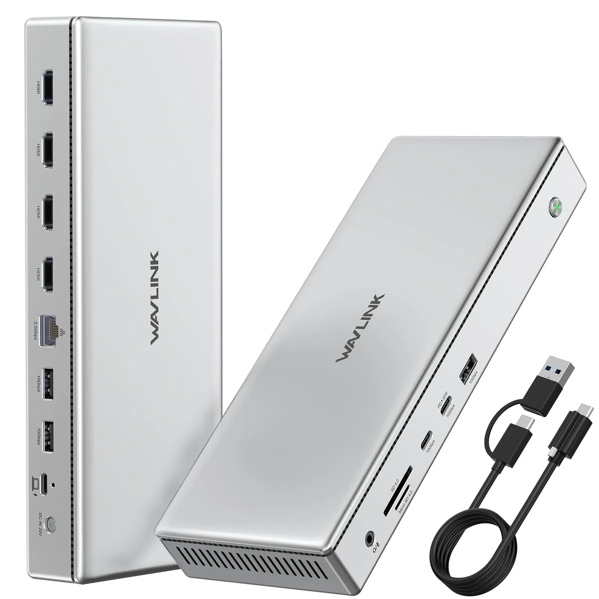 WAVLINK Station d'accueil pour 4 écrans,4 écrans 4K Dock Station pour MacBook Neo/Mac/Windows,Docking Station Displaylink avec 4 HDMI,PD100W,Ethernet 2,5G,USB-A/USB-C 10G,SD/TF 4.0,Audio,Pilote Requis