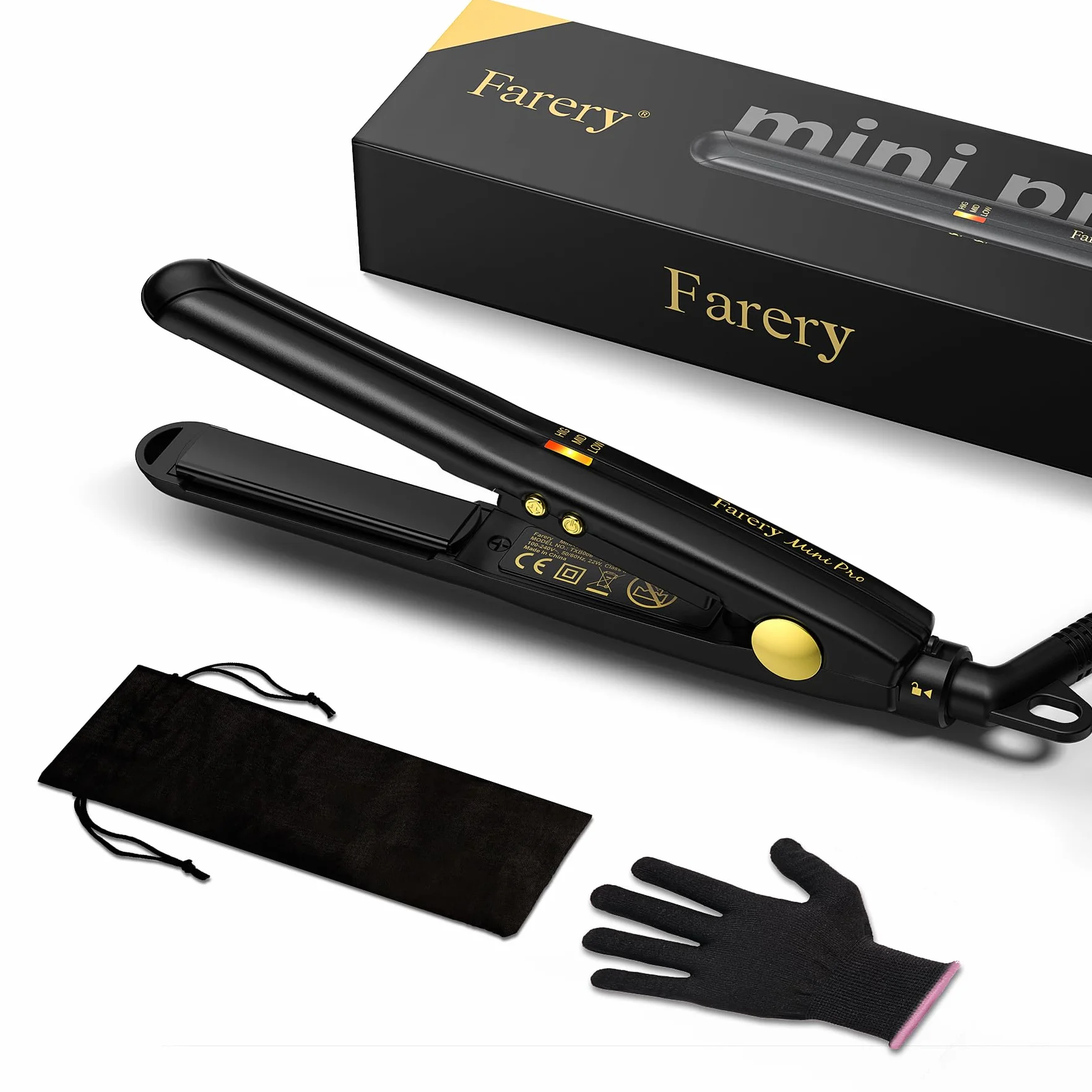 Farery Mini Lisseur Cheveux Courts Portable Température Réglable Arrêt Automatique Noir