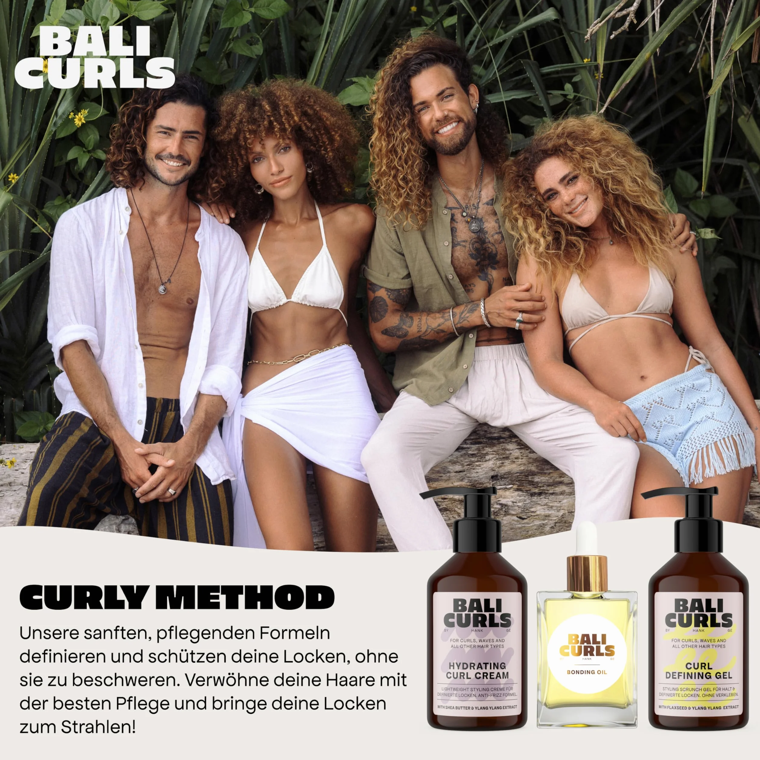 BALI CURLS Set Gel définissant les boucles Crème hydratante Huile de liaison Kit soin boucles 150 ml 30 ml