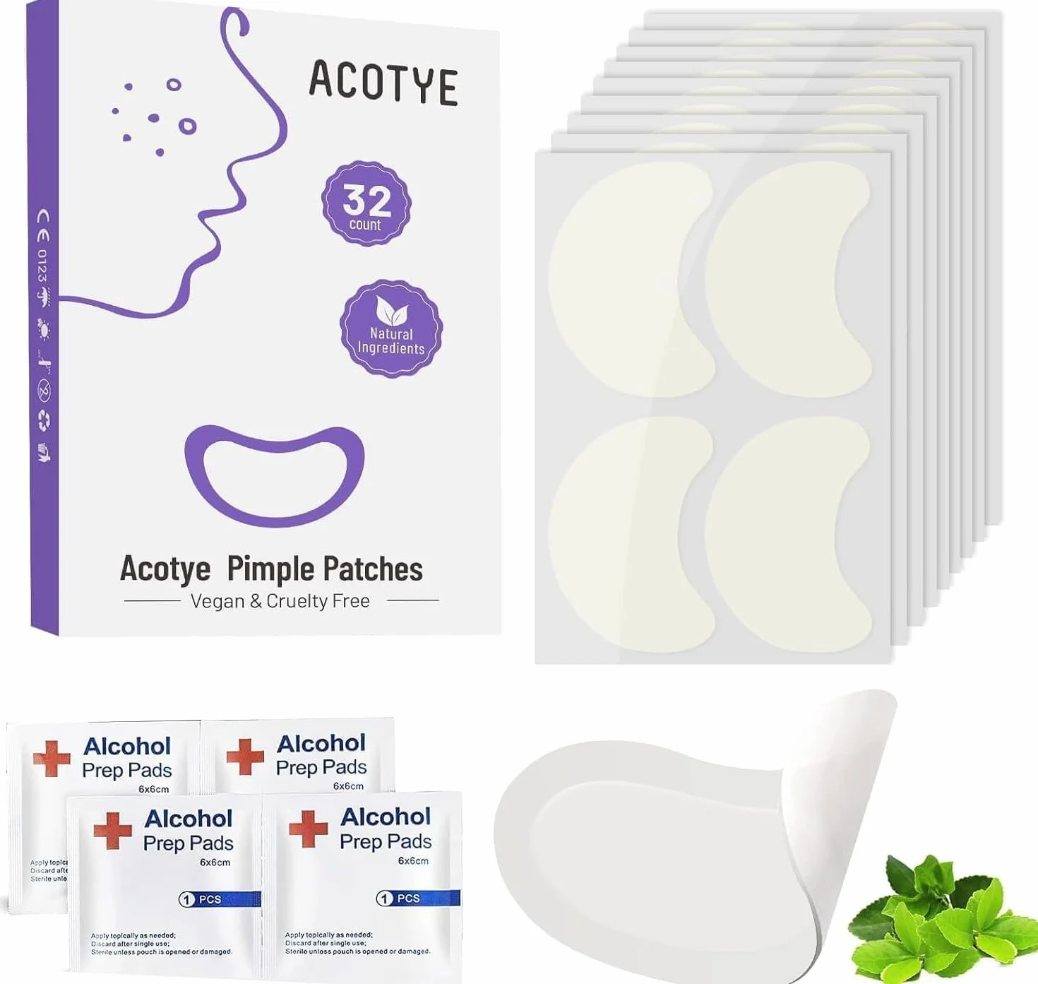 Patchs bouton ACOTYE 32pcs, pimple patch à l'huile d'arbre à thé, acide salicylique et niacinamide