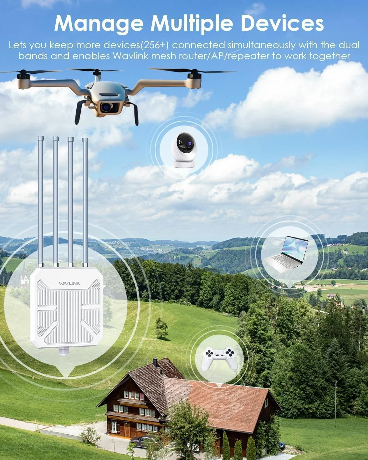 Répéteur WiFi Extérieur Puissant Wavlink AX3000 Mesh Outdoor PoE Antenne Longue Portée