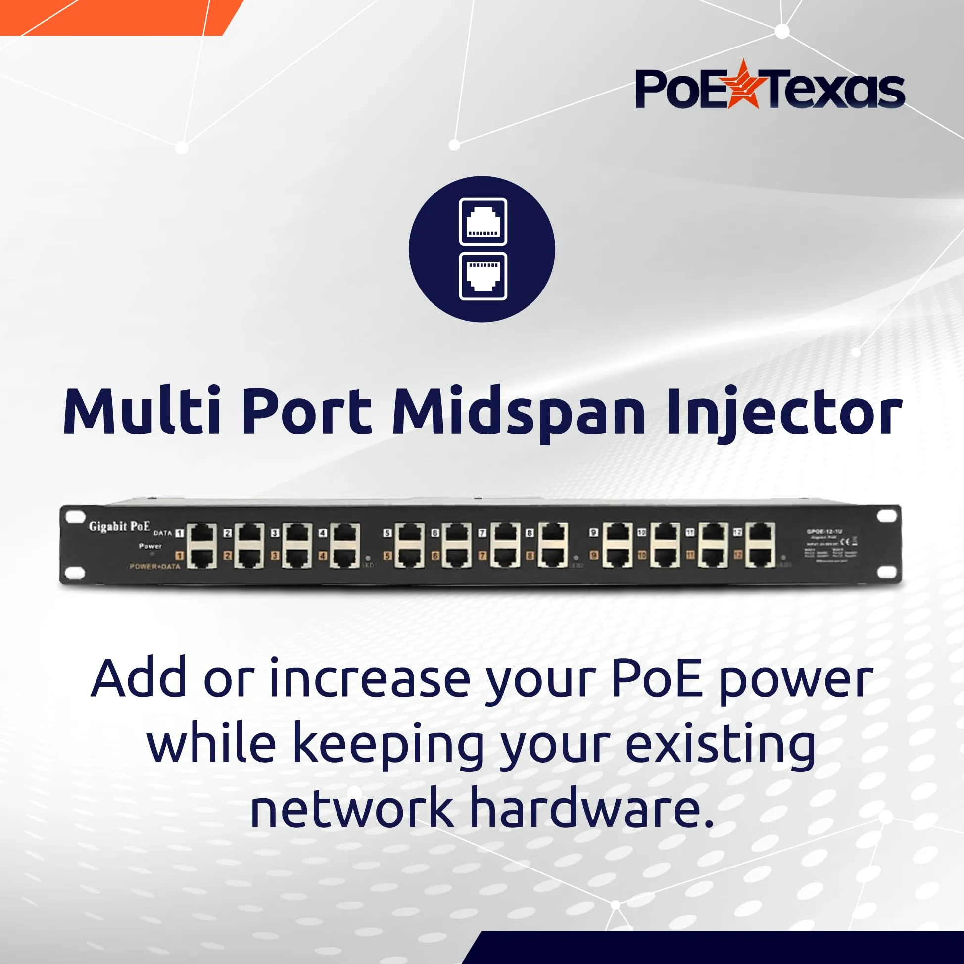 GPOE-12-48v120w, 12 Ports Gigabit PoE injecteur pour 802.3af ou Passive 802.3at appareils avec Alimentation 48v120w