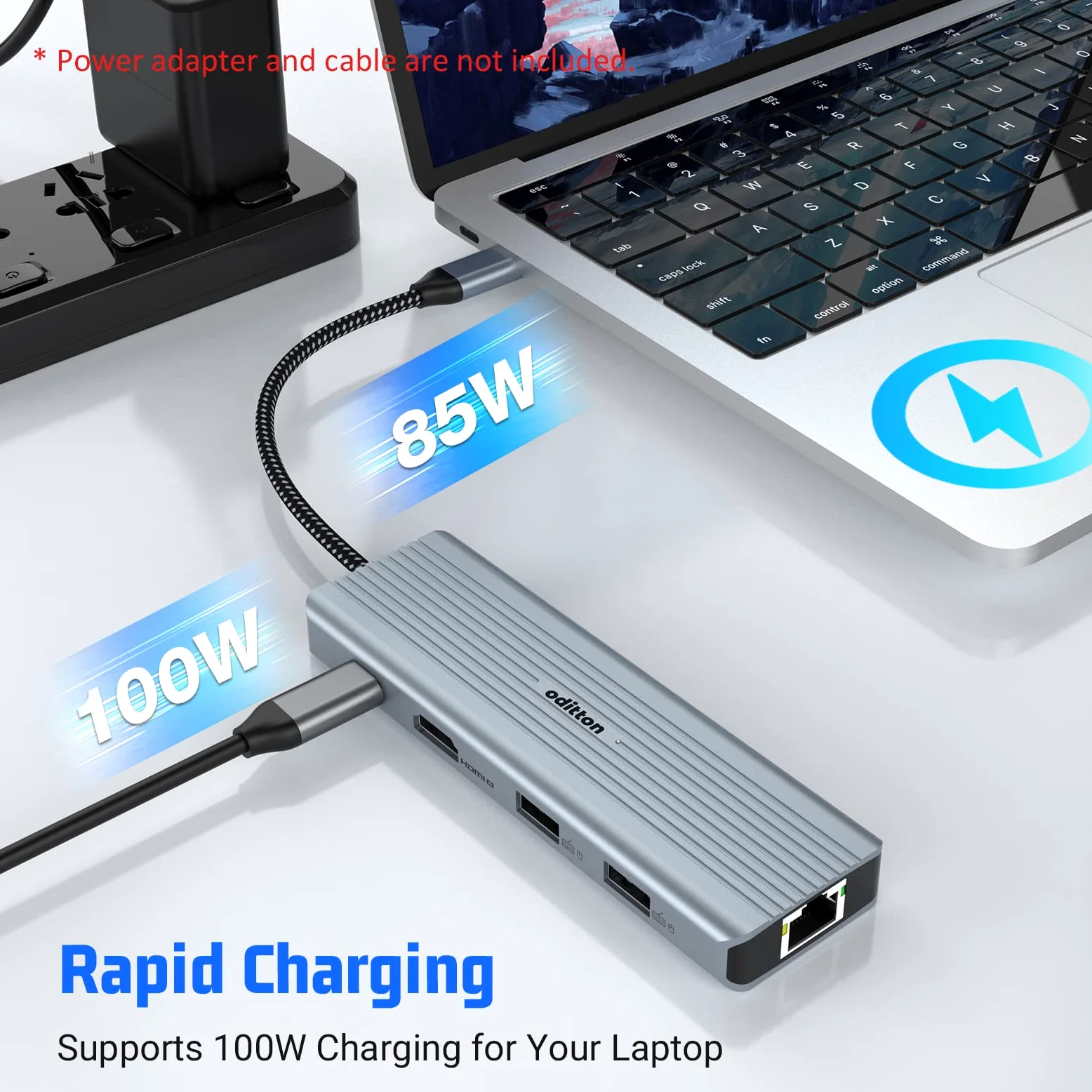 Hub USB C, oditton 10 en 1 Adaptateur USB C avec HDMI 4K, 2* USB-A 3.0, 2* USB-A 2.0, 5Gbps USB-C Port de Données, 100W PD, Ethernet, Parte SD/TF Station d'accueil pour MacBook, iMac, et Plus.