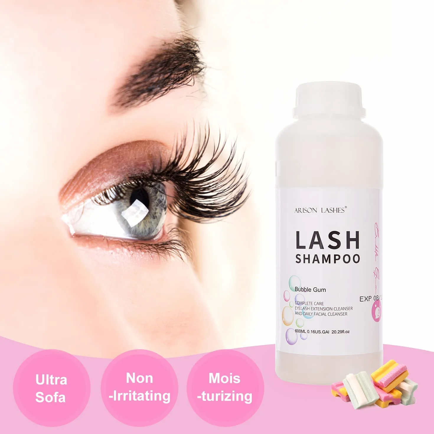 Shampoing Cils Mousse 600ml Nettoyant Paupières Lash Shampoo Eyelash Extension Cleanser