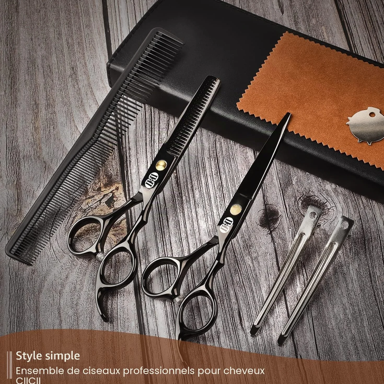 CIICII Ciseaux Coiffure Professionnel 6,7 Pouces Ciseau Cheveux & Ciseaux Desepaississant Cheveux pour Hommes Femmes Salon Noir