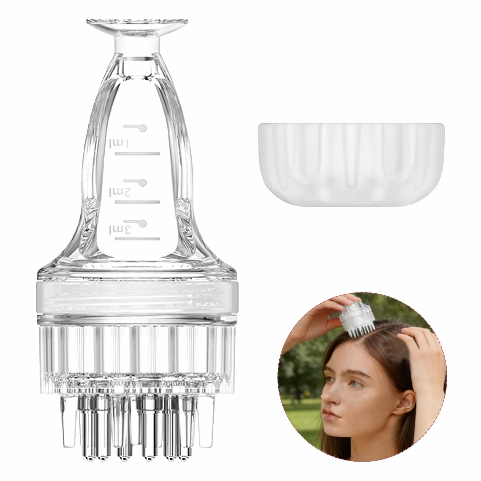 Applicateur Huile Cheveux avec Brosse Massage Cuir Chevelu, Flacon Transparent Soin Capillaire, Outil Précision Sérum Huiles Essentielles