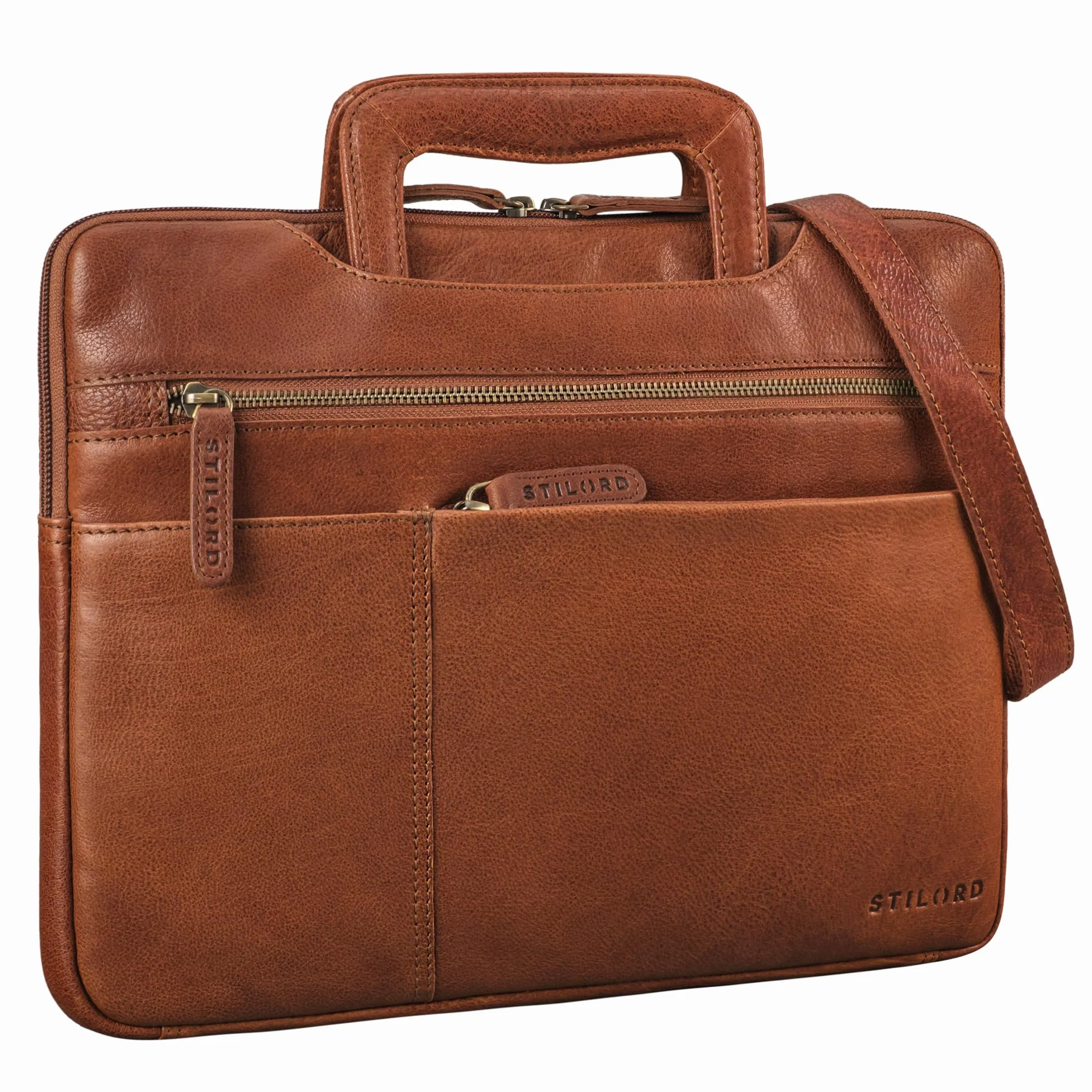 STILORD "Cole Vintage Sacoche Ordinateur 14 pouces Homme Cuir Étroit Housse Ordinateur Cuir Véritable Serviette pour Travail Business Voyage Couleur:maraska - marron