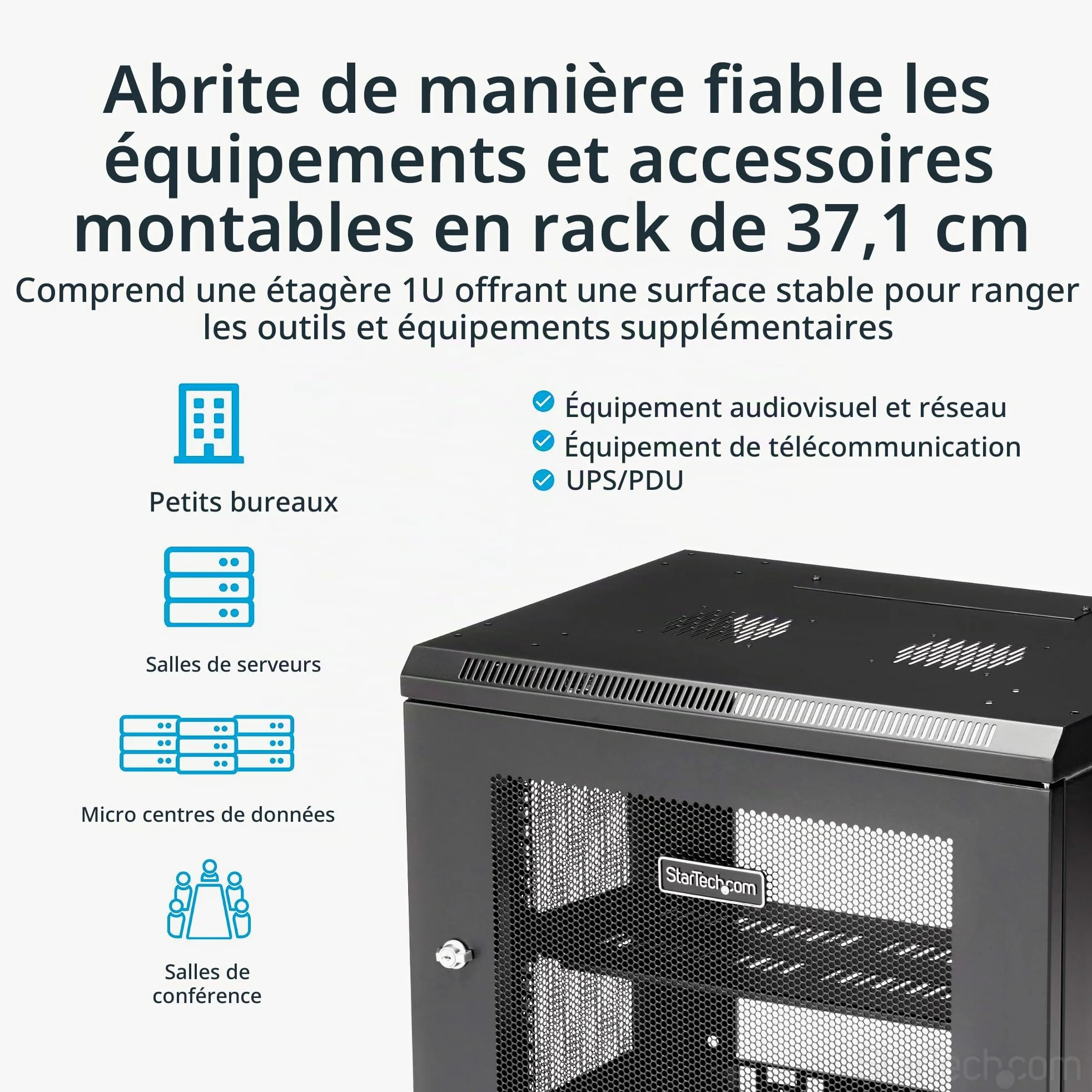 StarTech Armoire Réseau Murale 9U 2 Montants 19", Étagère 1U (RK9WALM) | Baie serveur murale verrouillable, Kit rack 19 pouces, Équipement IT et Data, Acier SPCC, Refroidissement ventilé