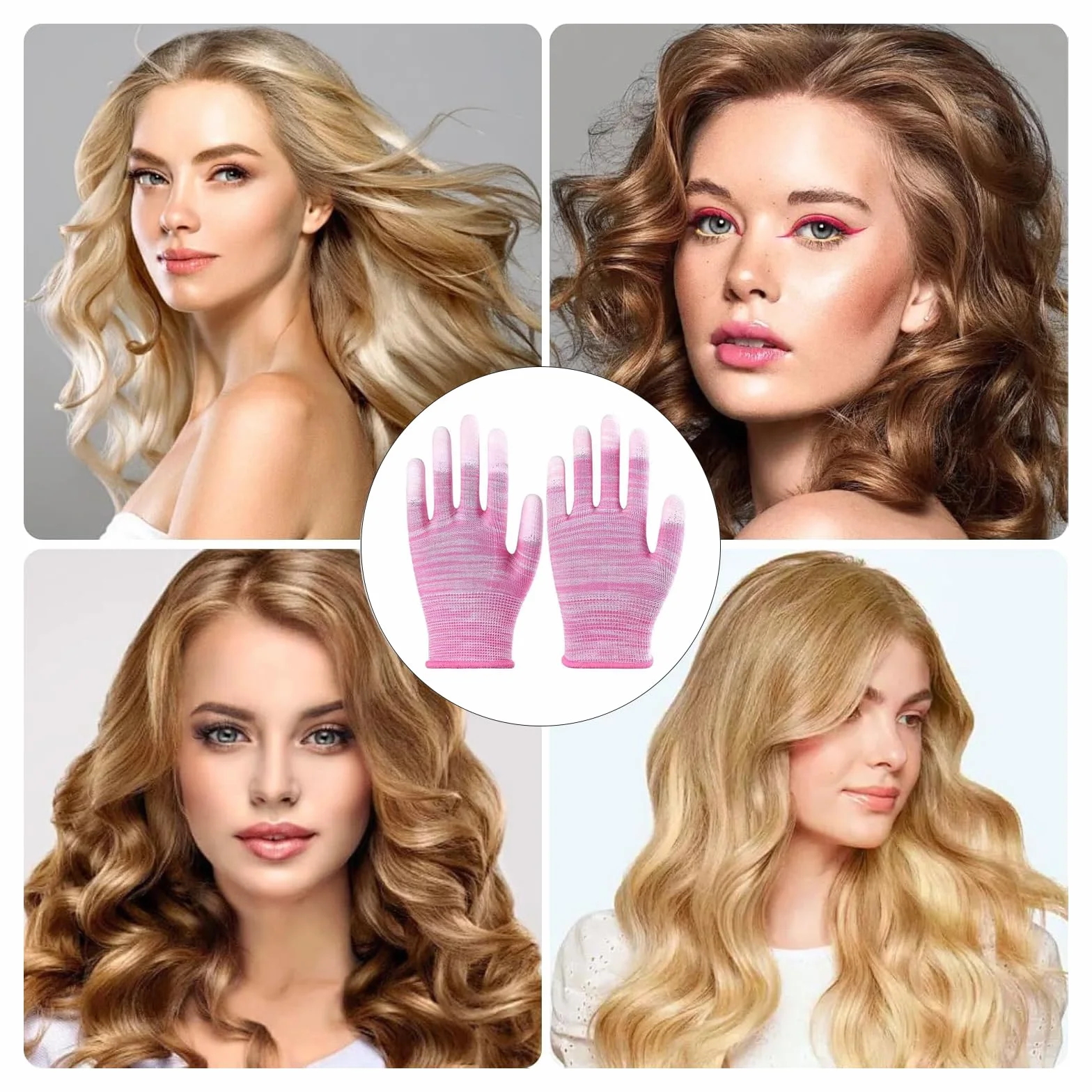 Gants Thermiques Résistants à la Chaleur avec Doigts en Silicone, Protection Coiffure Anti-Chaleur Fer à Boucler Lisseur Bigoudis 4 Barrettes