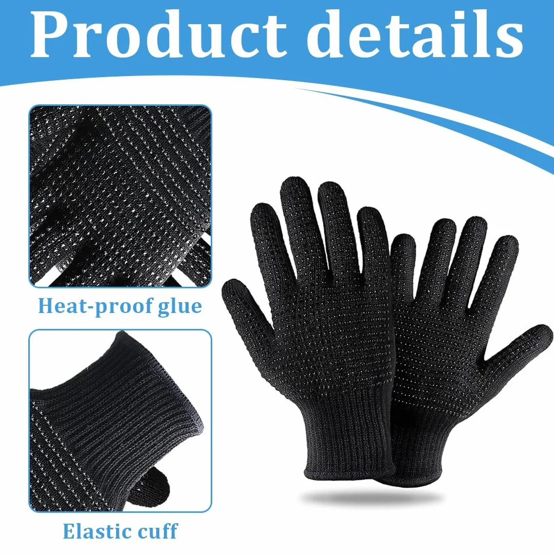 Gants Anti Chaleur de Protection Thermique pour Fer à Lisser et Boucleur 2 Pièces Noir