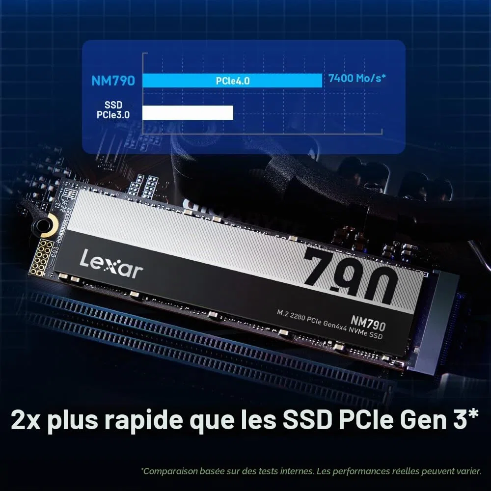 Lexar NM790 Disque SSD Interne PCIe Gen4 NVMe M.2 2280, jusqu'à 7400 Mo/s, Compatible avec PS5, pour Joueurs et créateurs (LNM790X004T-RNNNU)