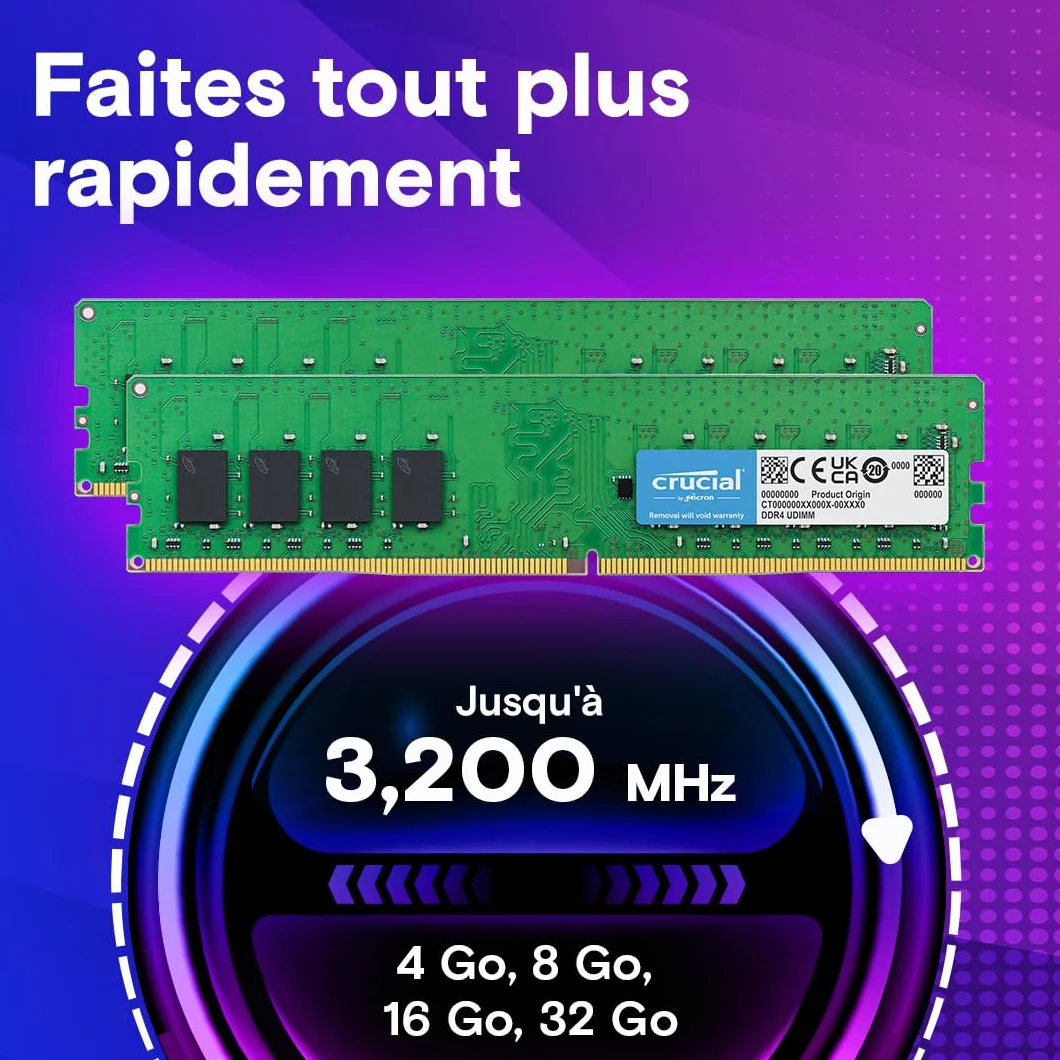 Crucial RAM DDR4 8Go 3200MHz CL22 PC Mémoire CT8G4DFRA32A