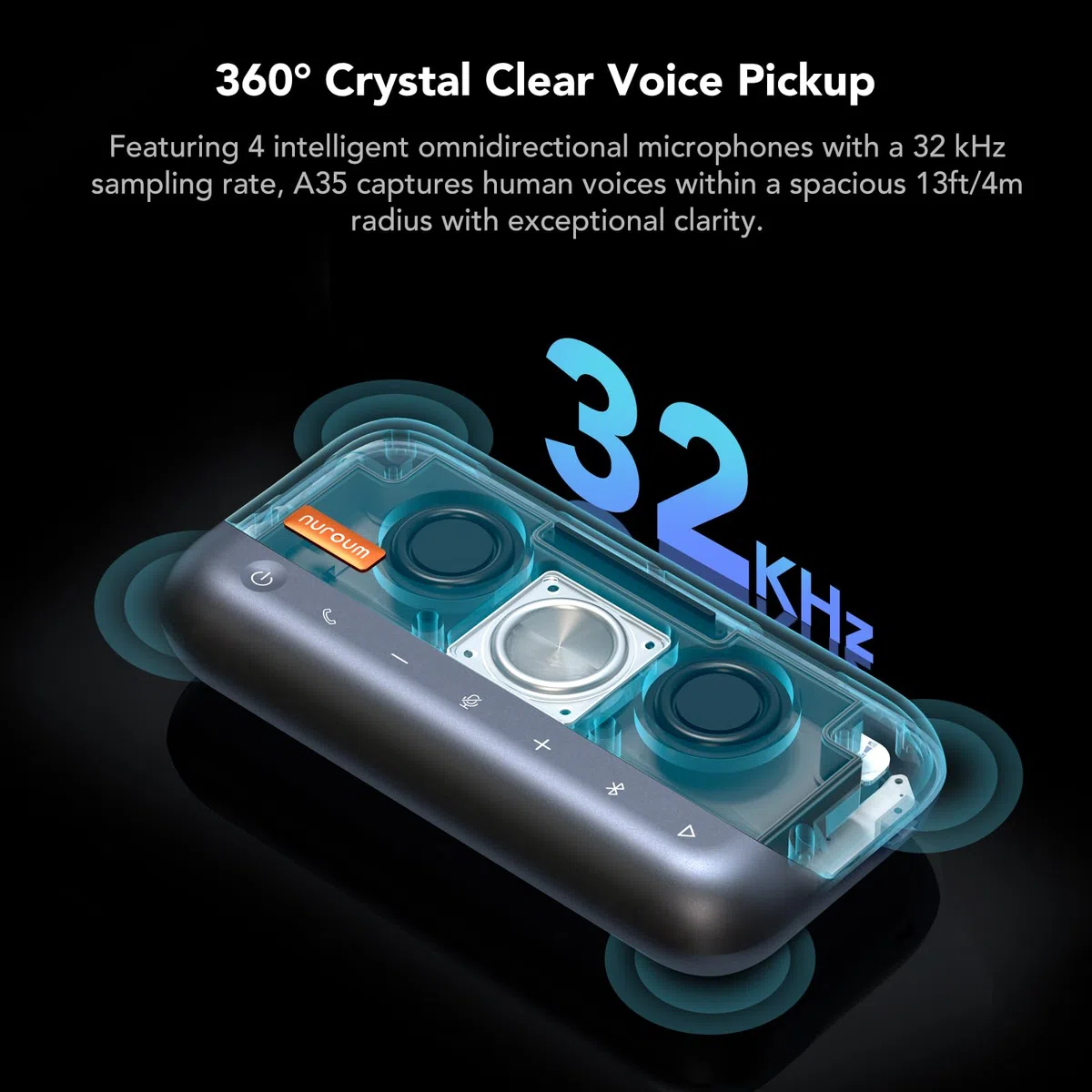 Nuroum A35 Haut-parleur Conférence Bluetooth avec Microphone, Suppression de Bruit IA,Prise de Voix 32 kHz,Connexion en Guirlande pour 20 pers, Bluetooth/Dongle/USB-A/C pour Teams/Zoom/Visioconférence