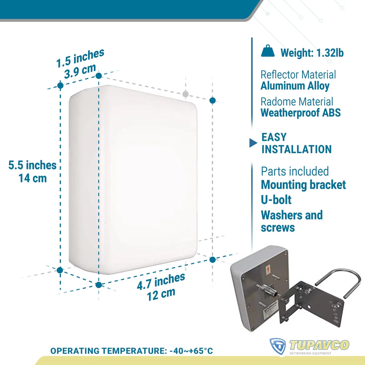 TP542 Dual-Band (13dBi) Outdoor Directional Panel Antenna (2.4GHz & 5GHz WiFi) Wireless Network Signal (Pole Mast Mount) Weatherproof High-Gain Long-Range (w/N-Female Connector)