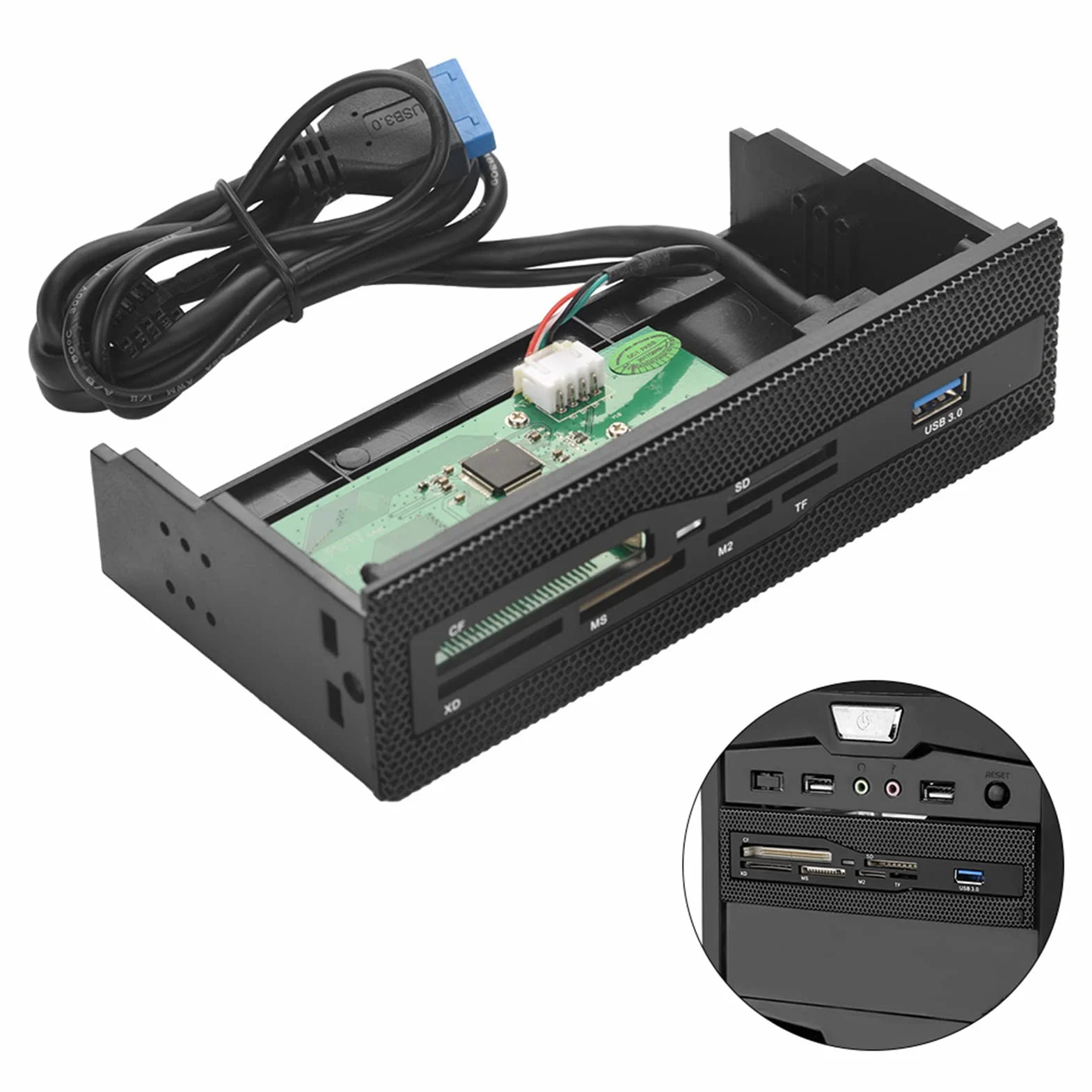 KIMISS Lecteur de Carte Interne PC USB 3.0 M2 SD MS XD CF TF Panneau Avant
