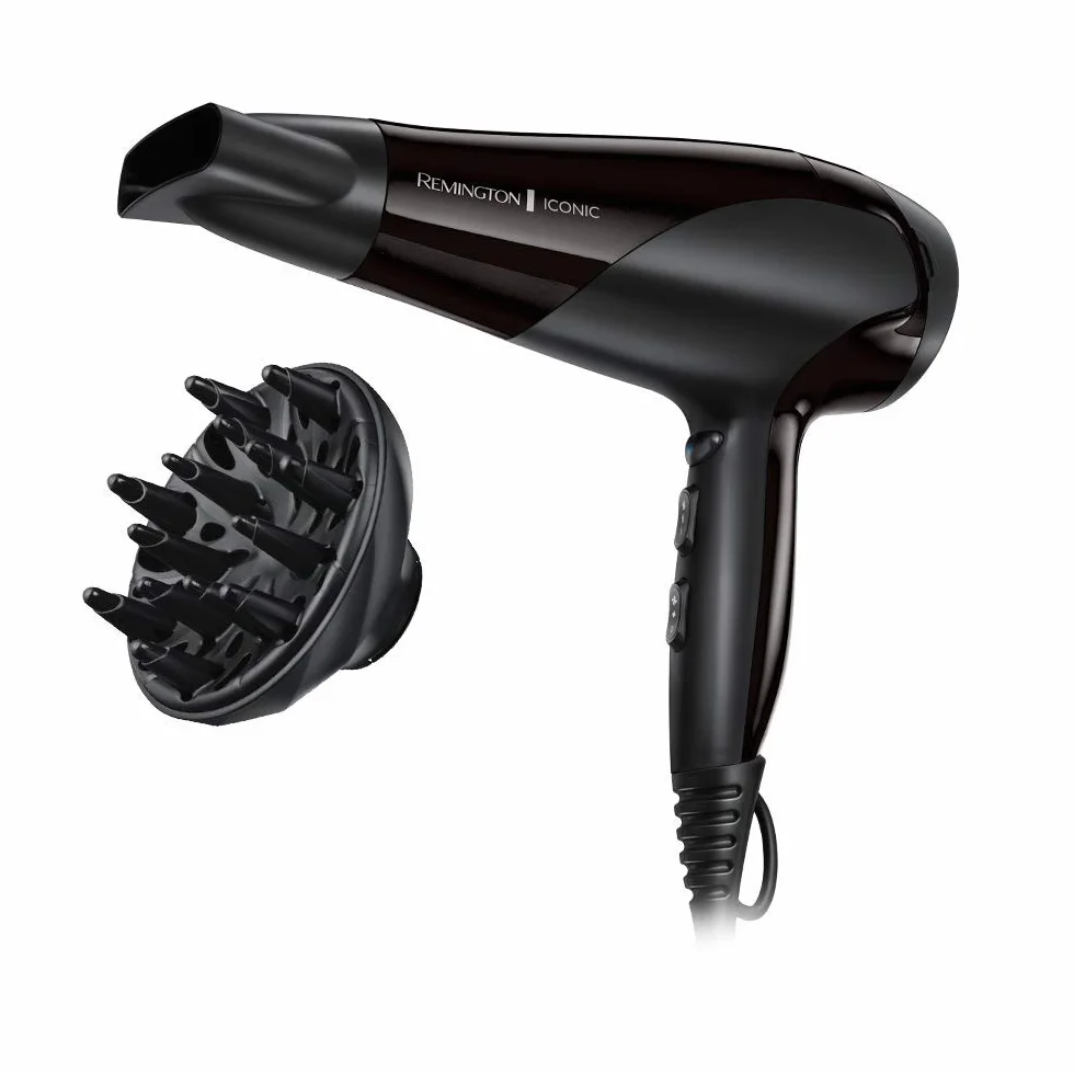 Remington Sèche-cheveux Ionique 2200W Noir D3198, 3 températures 2 vitesses, concentrateur diffuseur